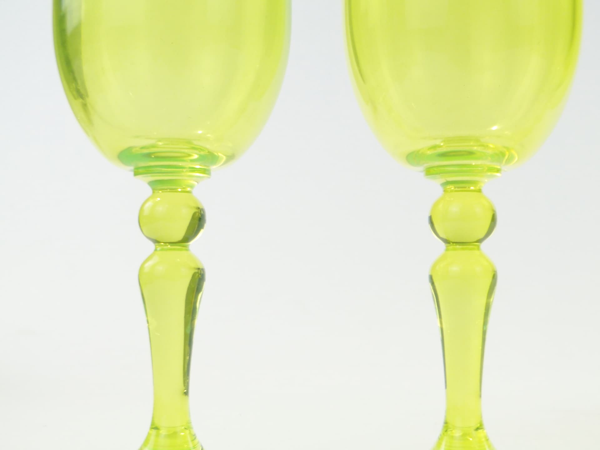 Set of wine glasses, yellow-green uranium glass, Borské Sklo, Czechoslovakia, 1960s. - 332836