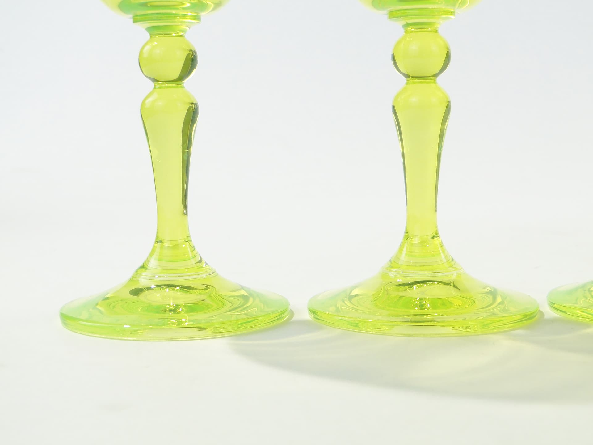 Set of wine glasses, yellow-green uranium glass, Borské Sklo, Czechoslovakia, 1960s. - 332840