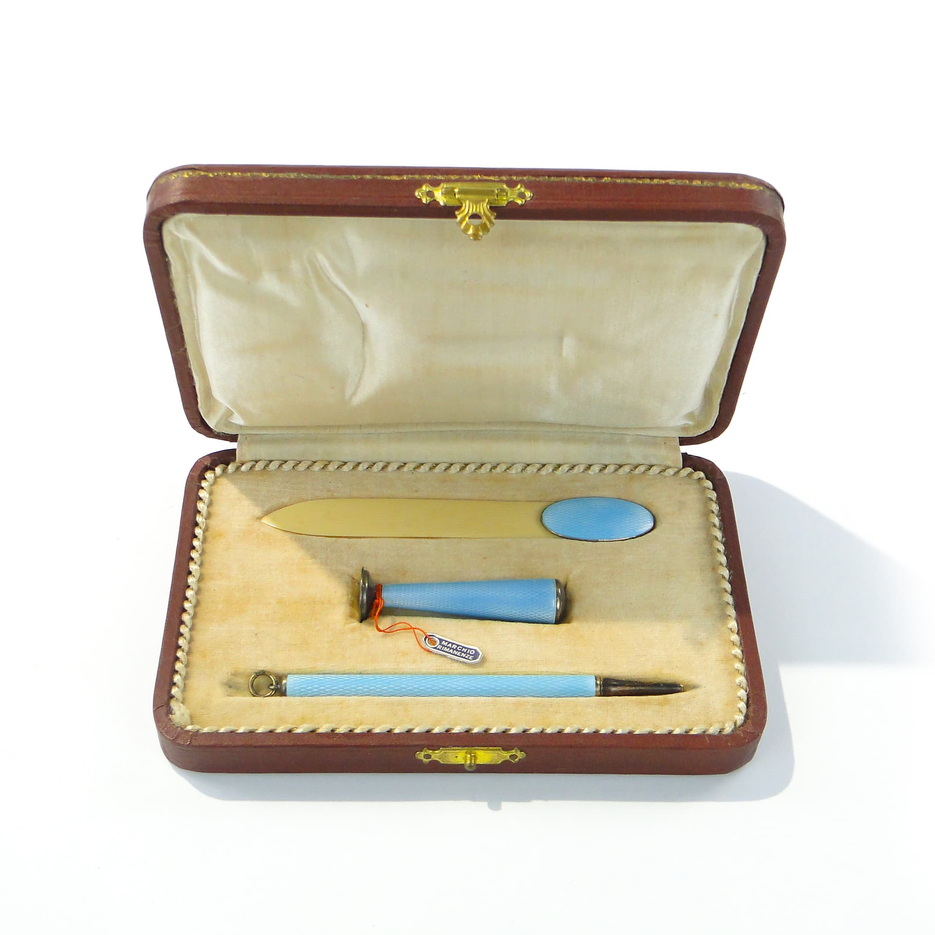 Writing set, Art Deco, blue enamel, silver, Italy, 1940s