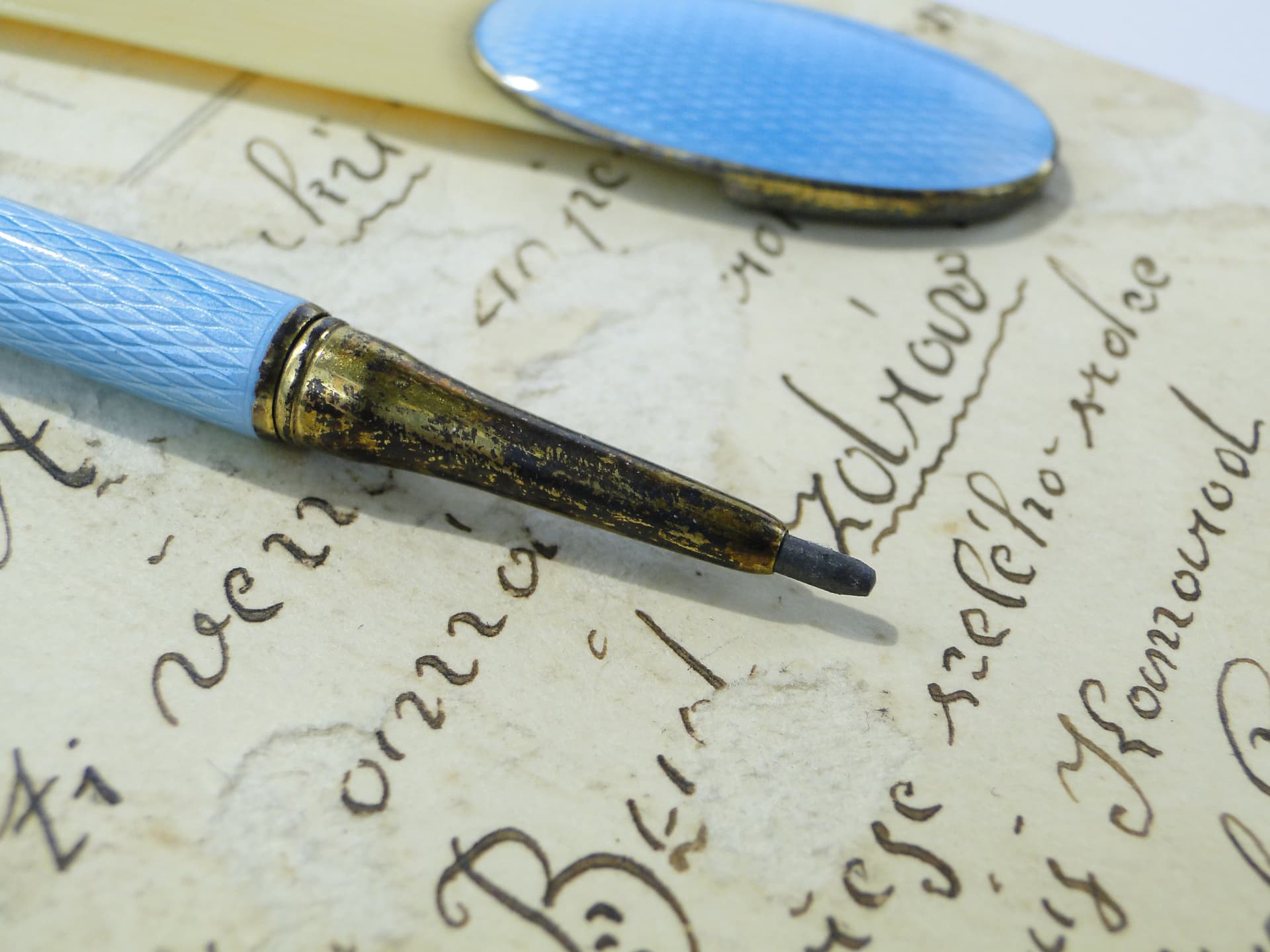 Writing set, Art Deco, blue enamel, silver, Italy, 1940s - 332865