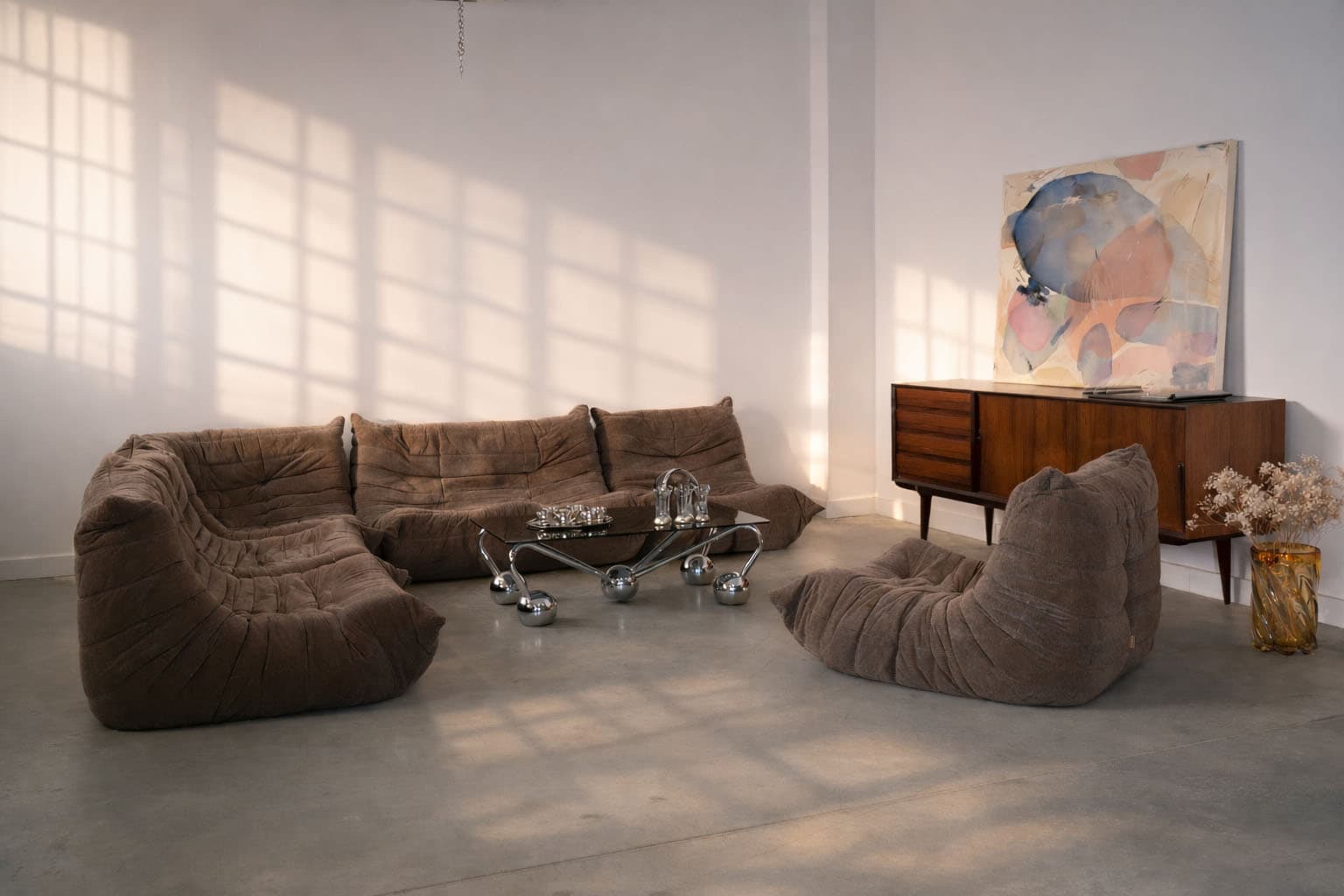 Corner sofa Togo, brown fabric, by M. Ducaroy, France, 1970s. - 332882