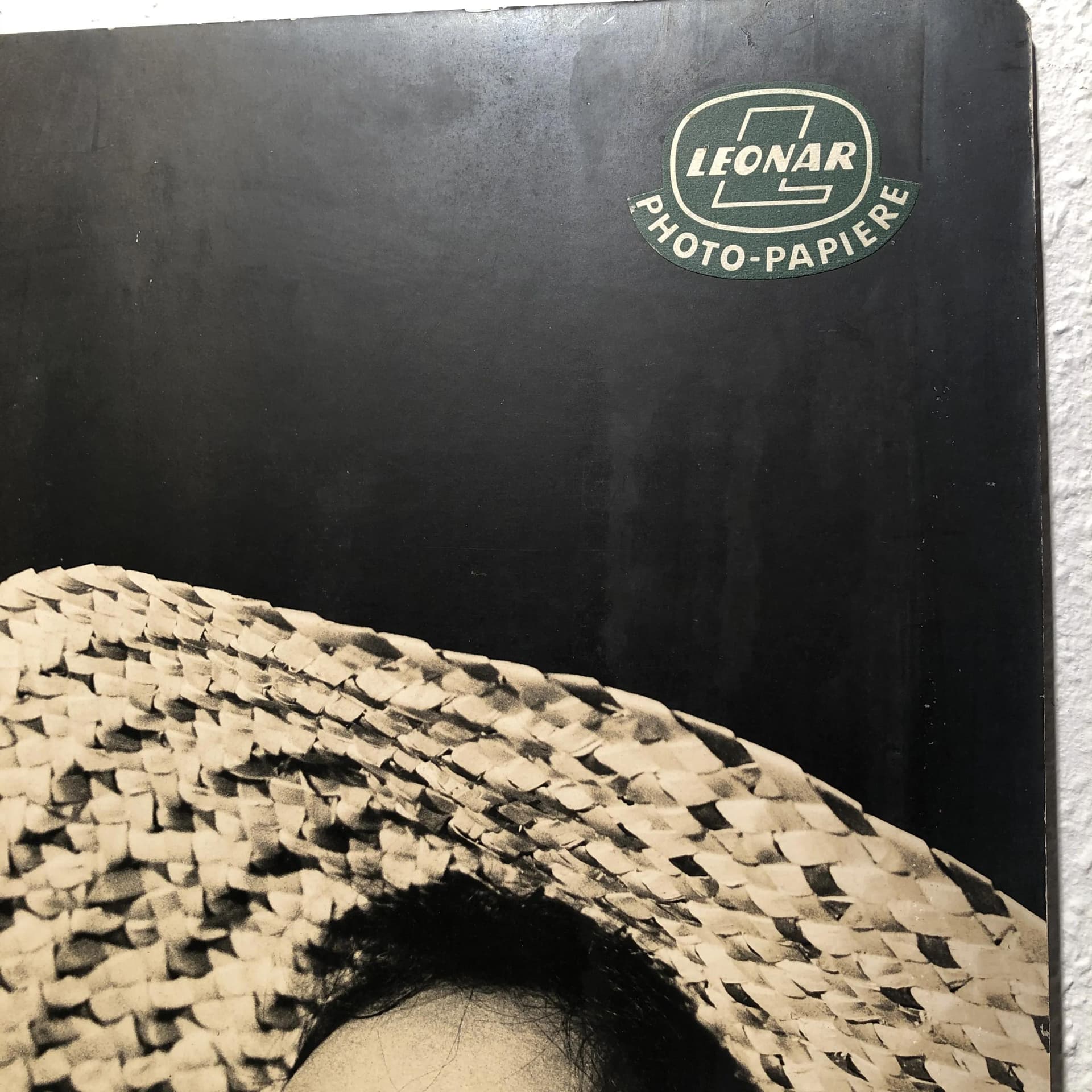 Plansza reklamowa Leonar Photo-Papiere, szary, drewno, Niemcy, lata 60. - 24897