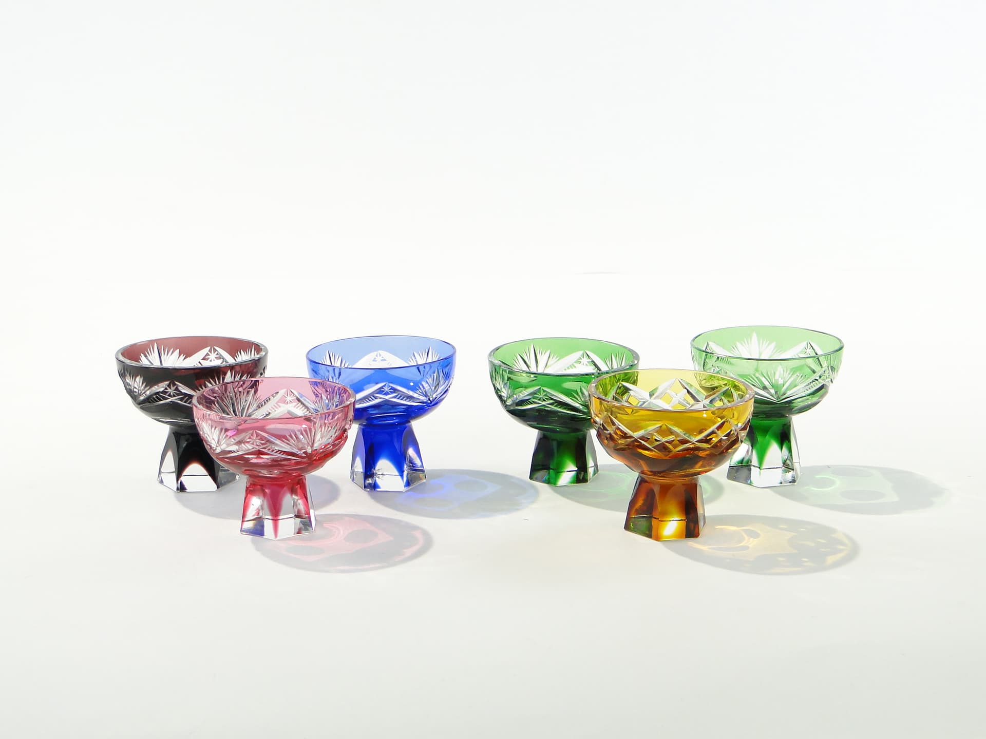 Set of liqueur glasses Józefina, multicolor, crystal, Josephinenhütte, Poland, 1920s - 332980