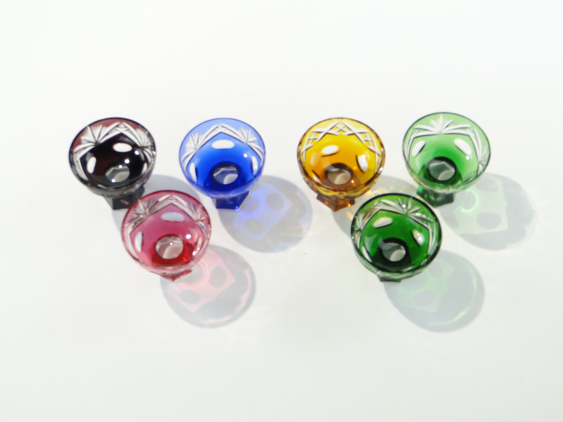 Set of liqueur glasses Józefina, multicolor, crystal, Josephinenhütte, Poland, 1920s - 332983