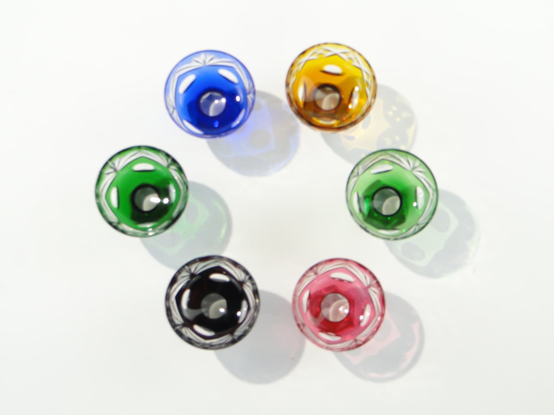 Set of liqueur glasses Józefina, multicolor, crystal, Josephinenhütte, Poland, 1920s - 332979