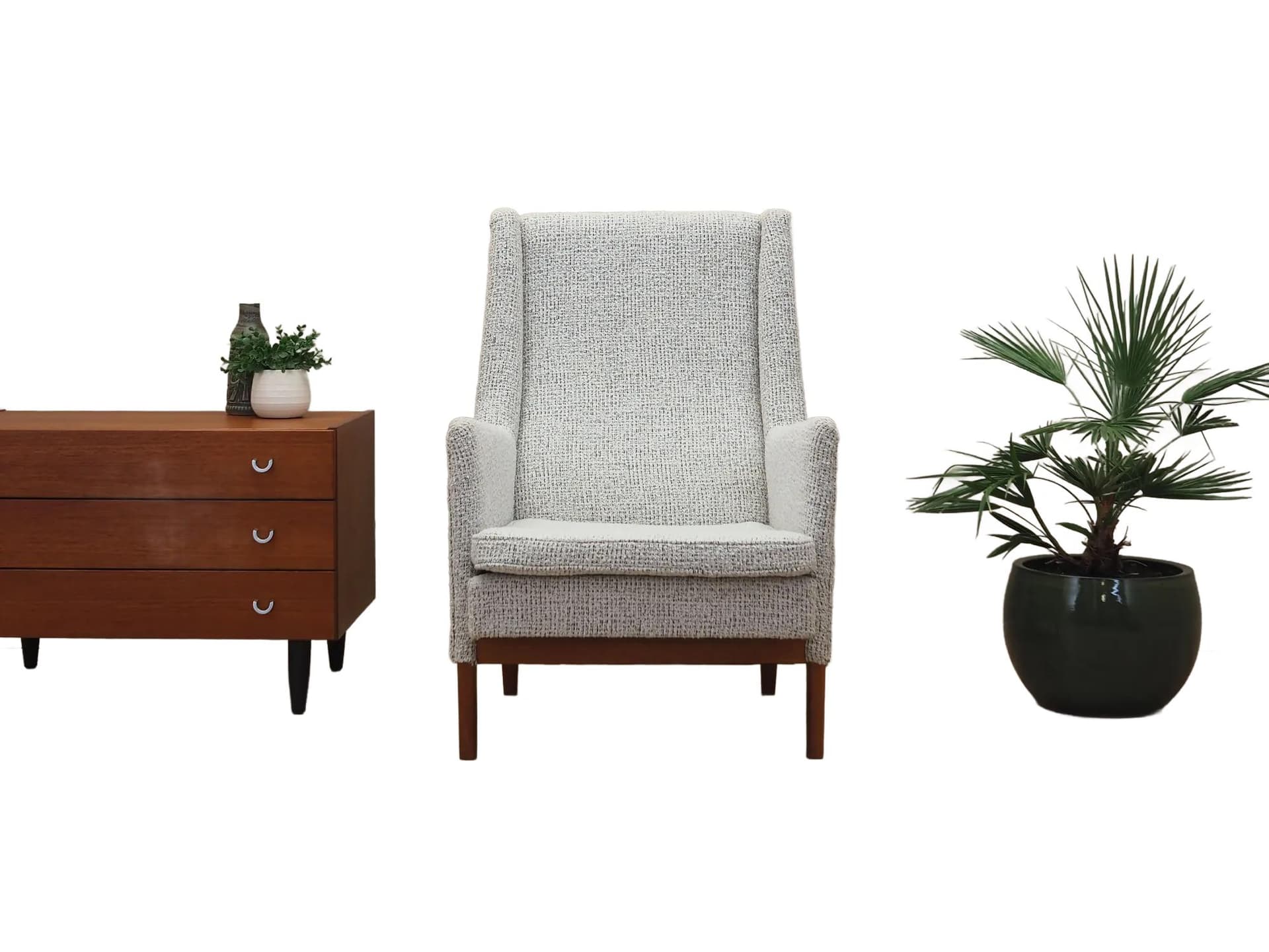 Lounge armchair, white, beech, Denmark, 1960s. - 25064