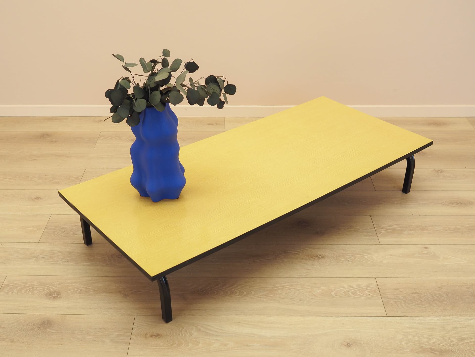 Lowboard, yellow laminate, black metal, Denmark, 1980s. - 333060