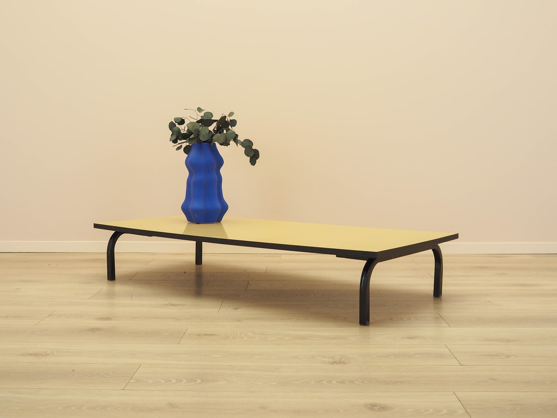 Lowboard, yellow laminate, black metal, Denmark, 1980s. - 333058