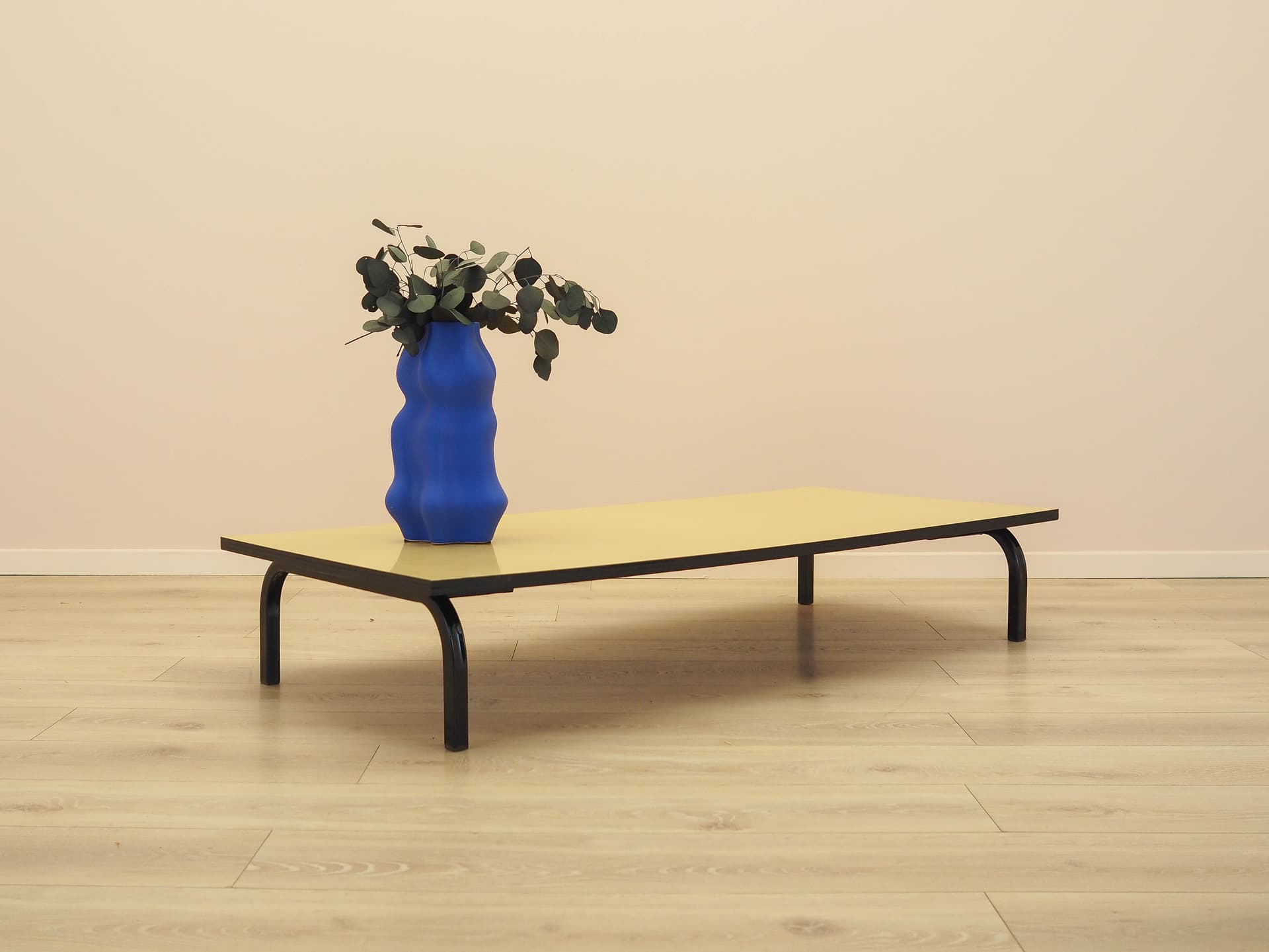 Lowboard, yellow laminate, black metal, Denmark, 1980s. - 333059