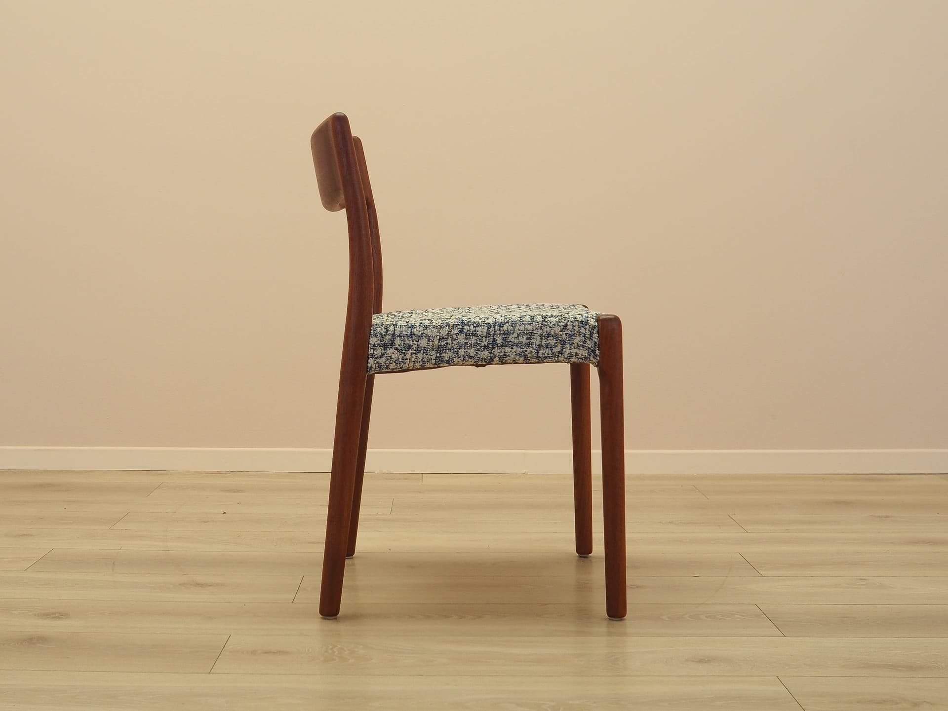 Chair, brown teak, multicolor fabric, Denmark, 1960s. - 333187