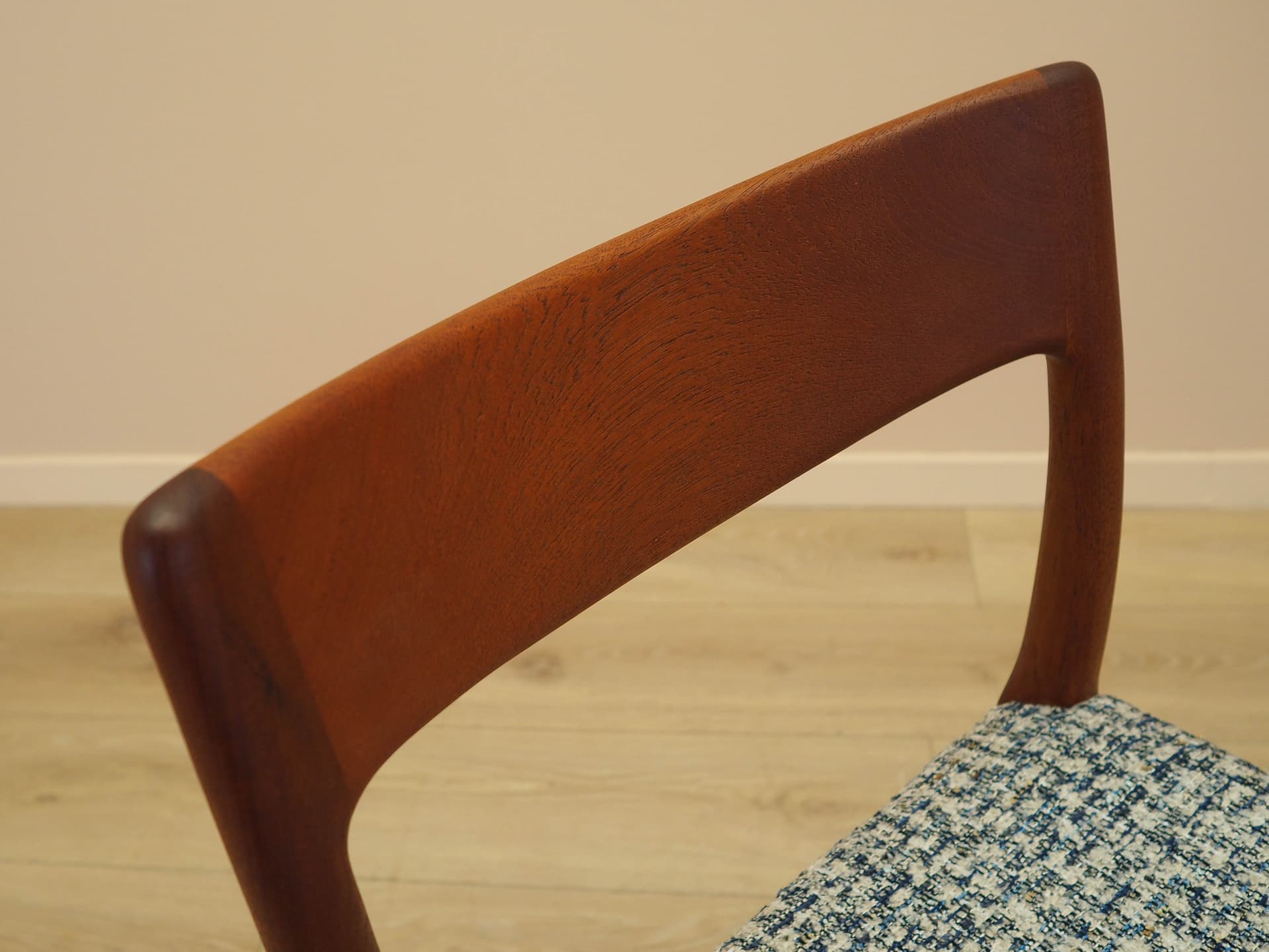 Chair, brown teak, multicolor fabric, Denmark, 1960s. - 333189