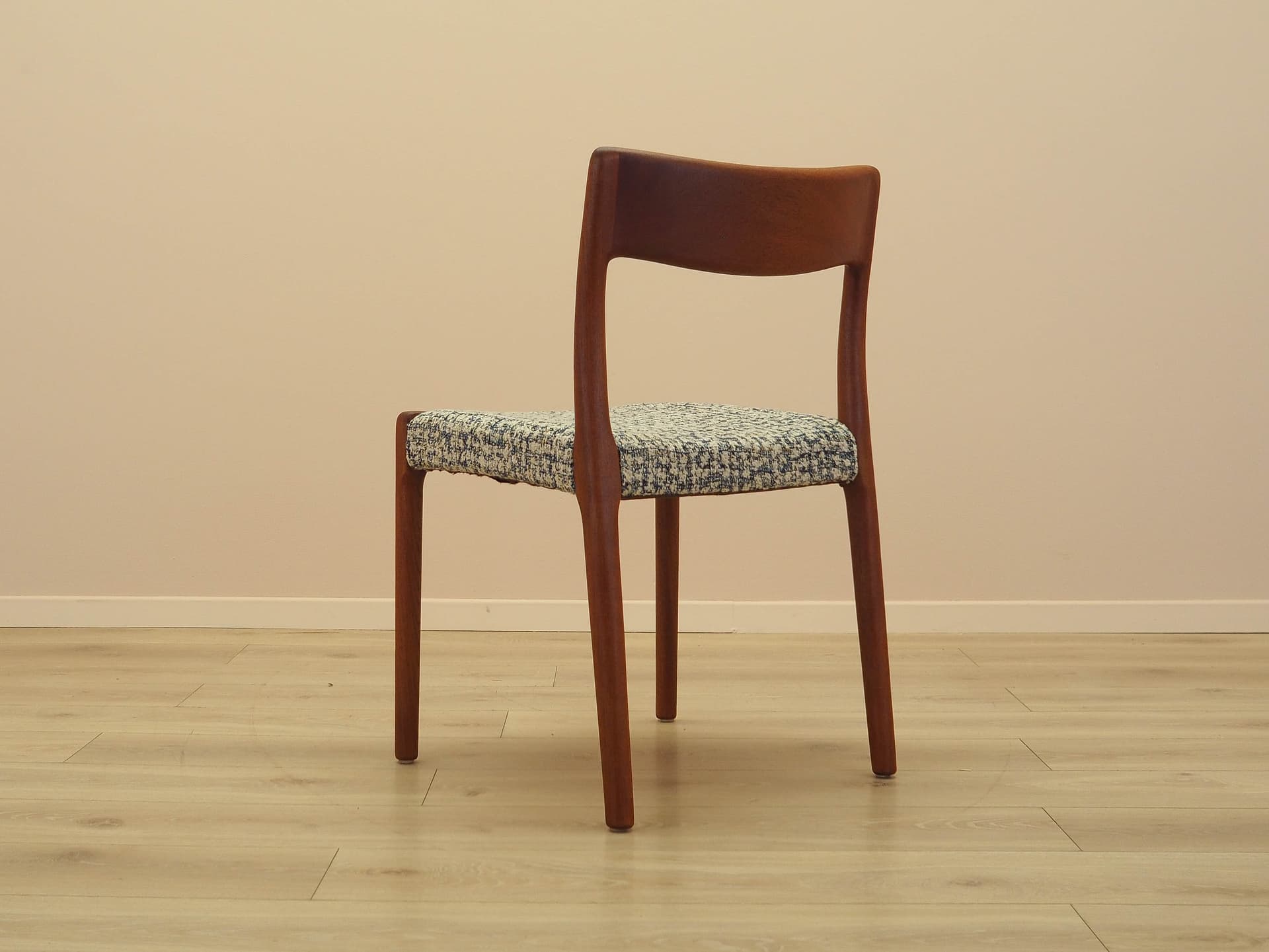 Chair, brown teak, multicolor fabric, Denmark, 1960s. - 333185