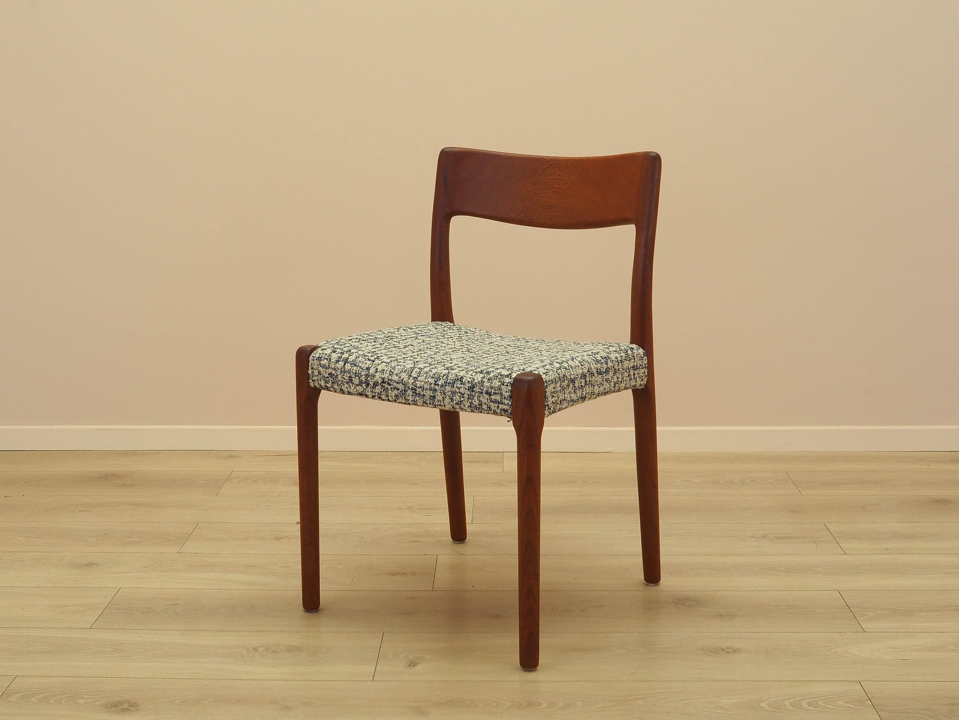 Chair, brown teak, multicolor fabric, Denmark, 1960s. - 333181