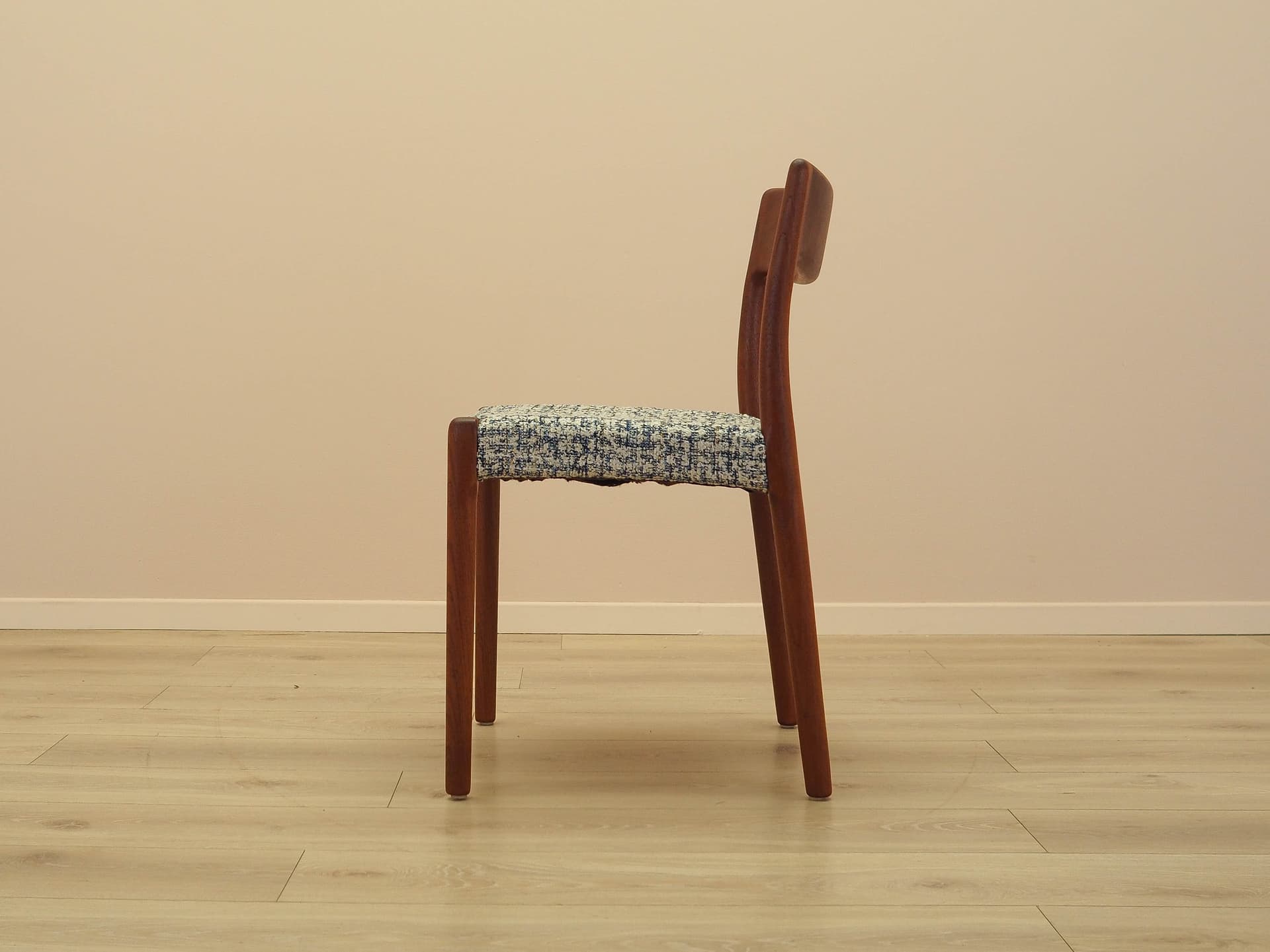Chair, brown teak, multicolor fabric, Denmark, 1960s. - 333184