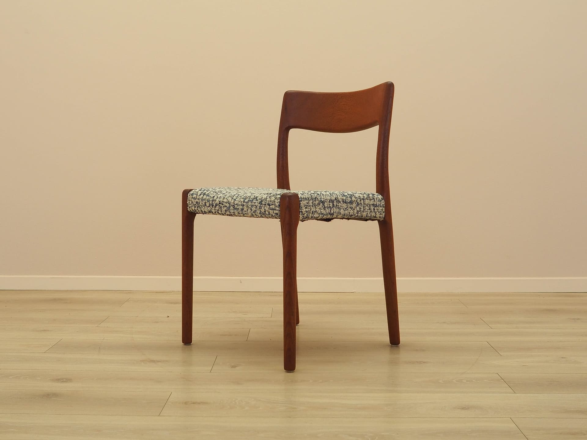 Chair, brown teak, multicolor fabric, Denmark, 1960s. - 333183