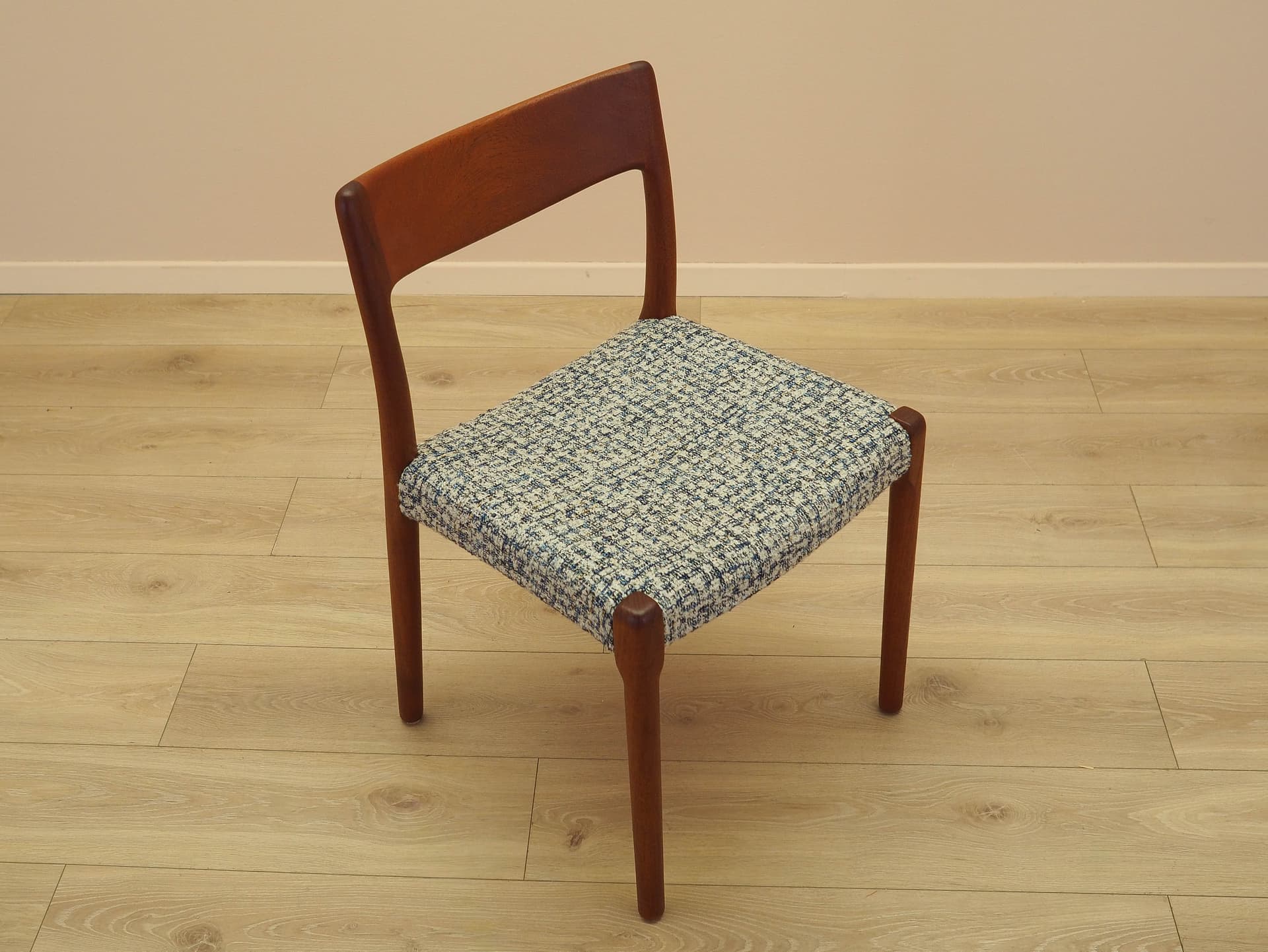 Chair, brown teak, multicolor fabric, Denmark, 1960s. - 333188