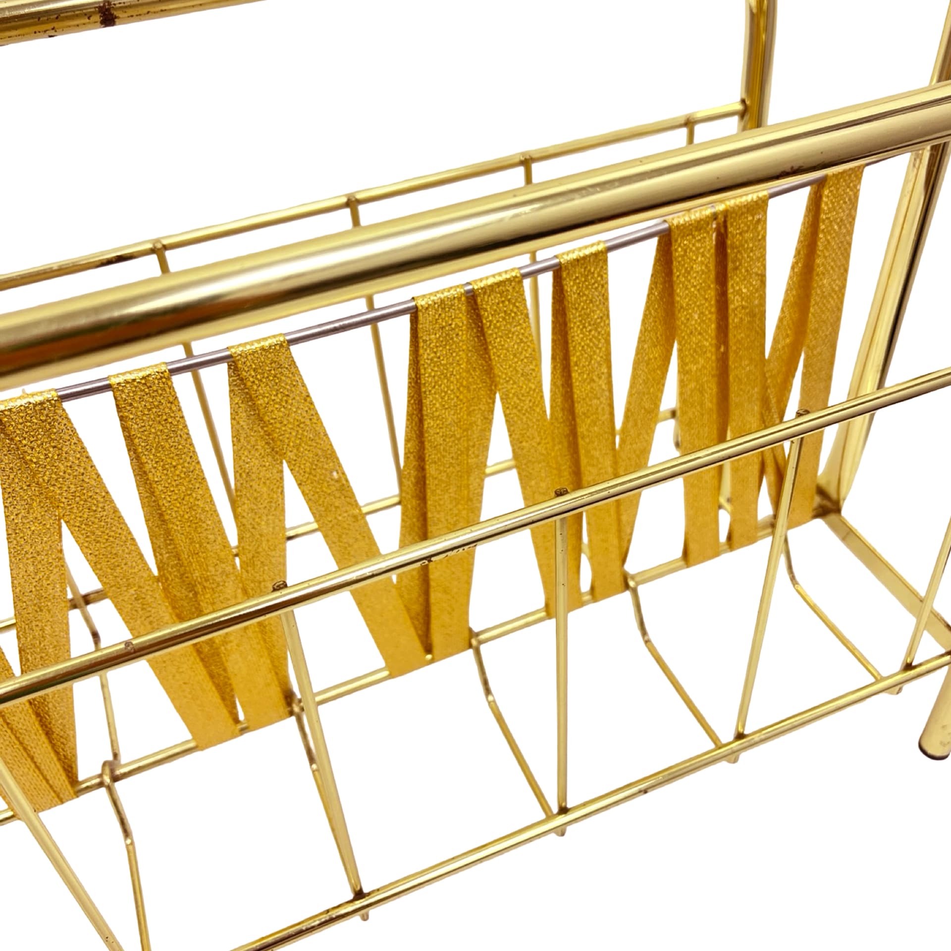 Magazine Rack, Hollywood Regency, gold brass, fabric, Germany, 1970s - 333200