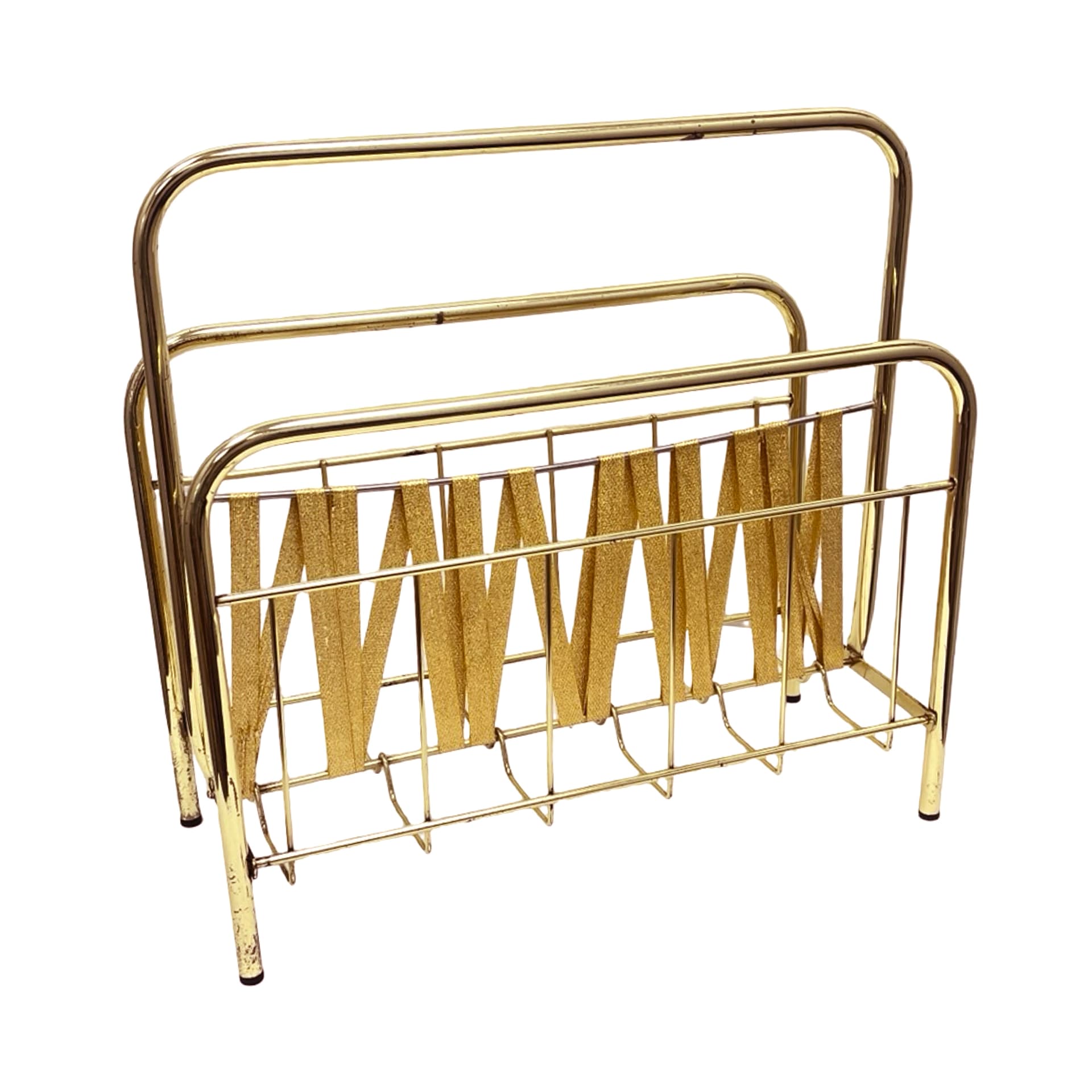 Magazine Rack, Hollywood Regency, gold brass, fabric, Germany, 1970s - 333203