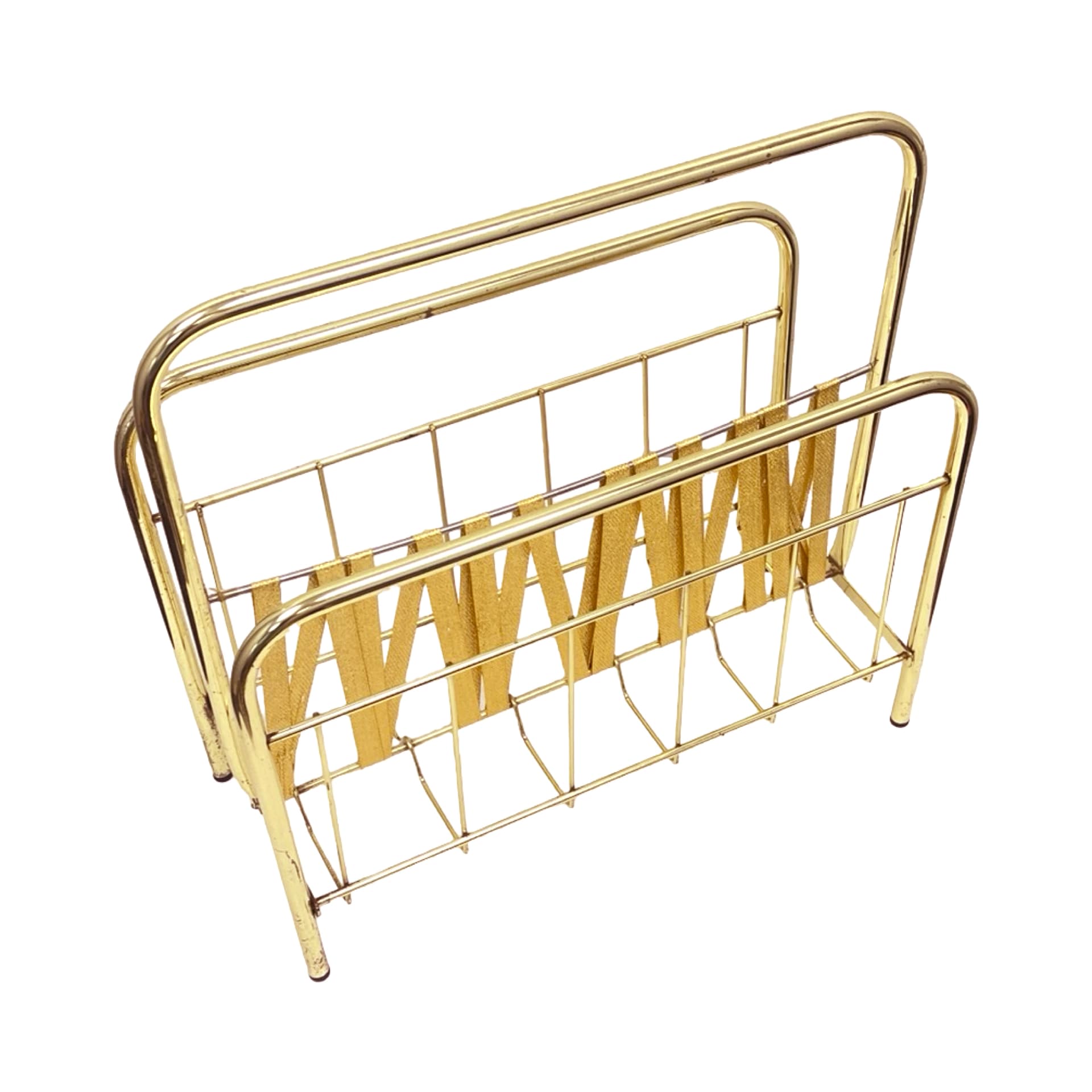 Magazine Rack, Hollywood Regency, gold brass, fabric, Germany, 1970s - 333202