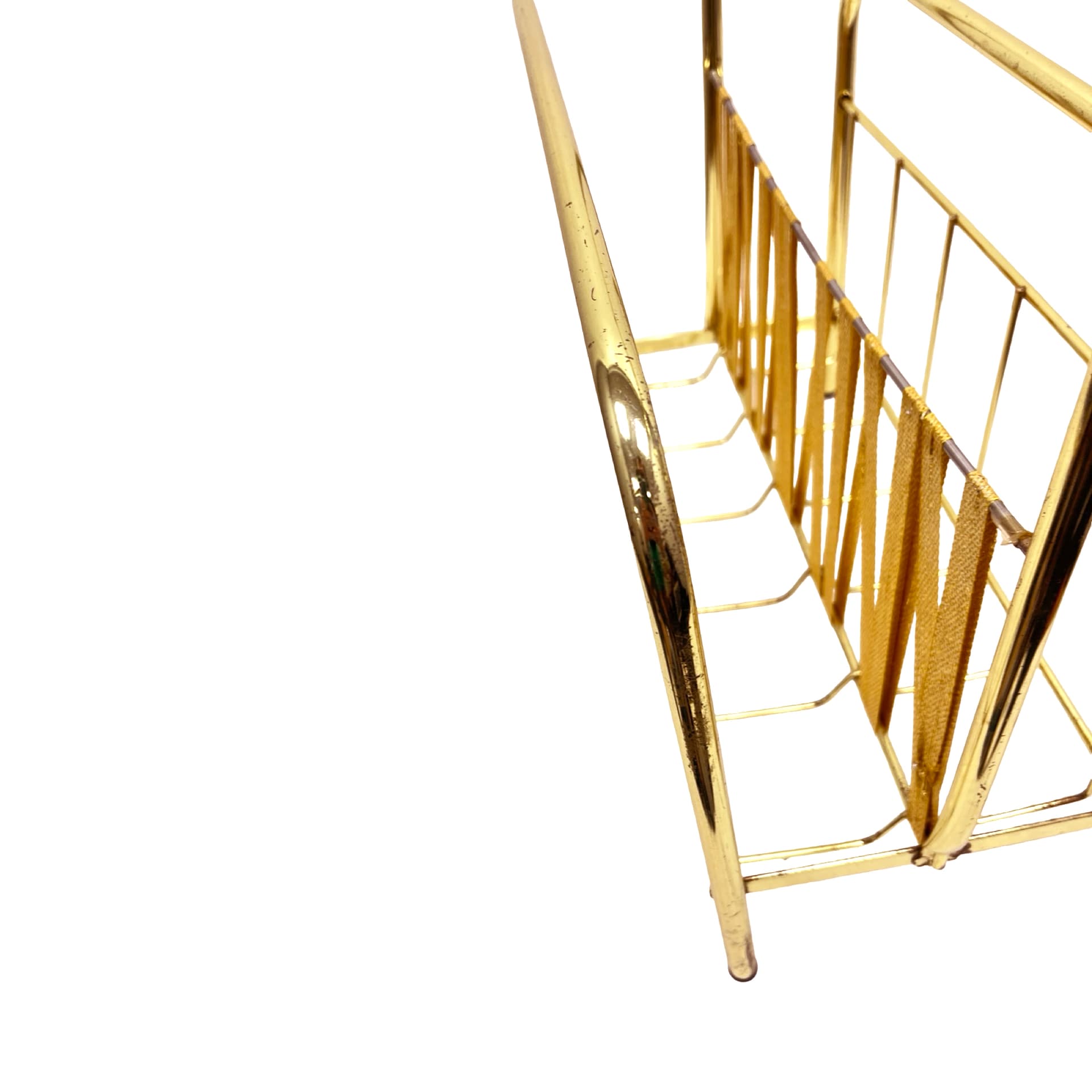 Magazine Rack, Hollywood Regency, gold brass, fabric, Germany, 1970s - 333197
