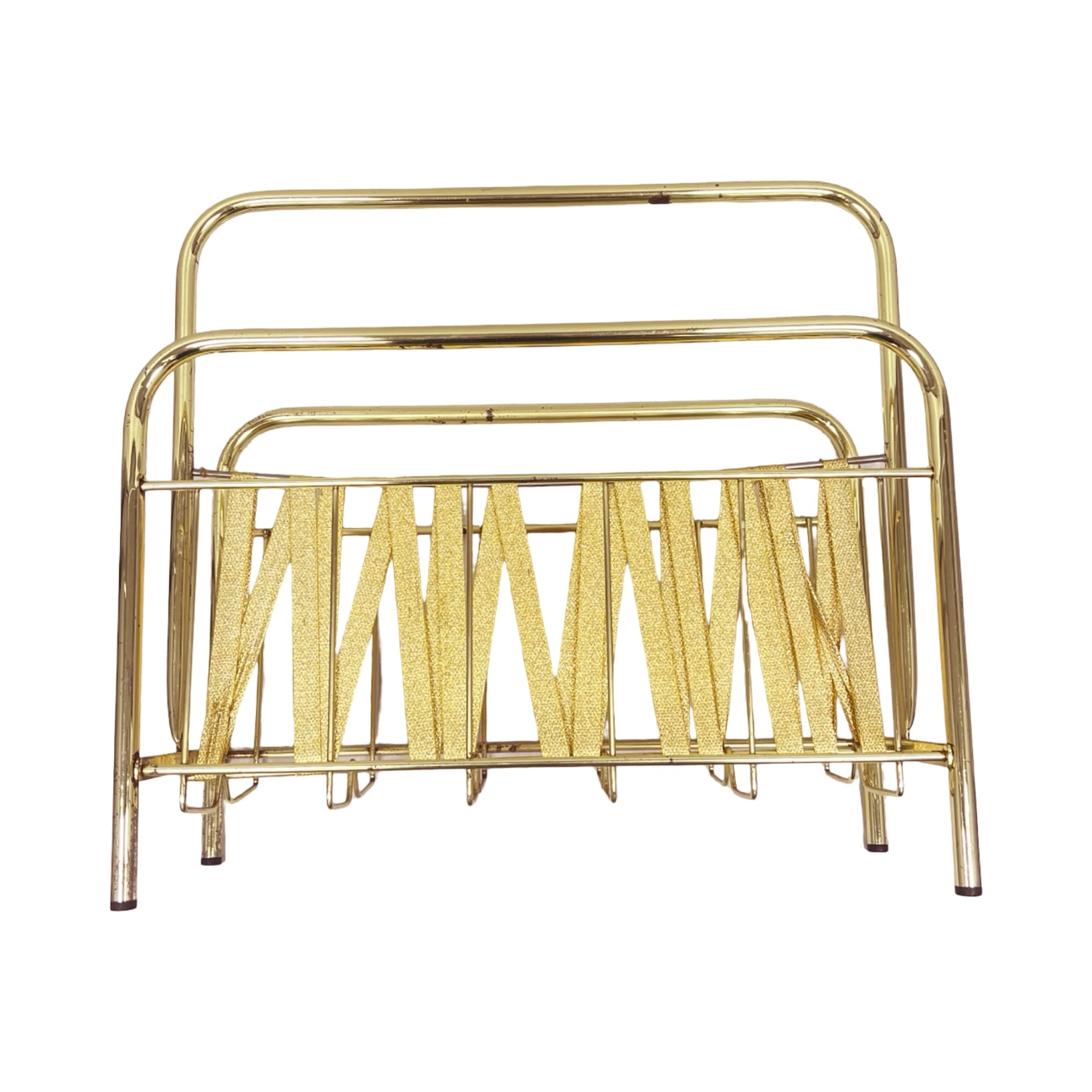 Magazine Rack, Hollywood Regency, gold brass, fabric, Germany, 1970s - 333199