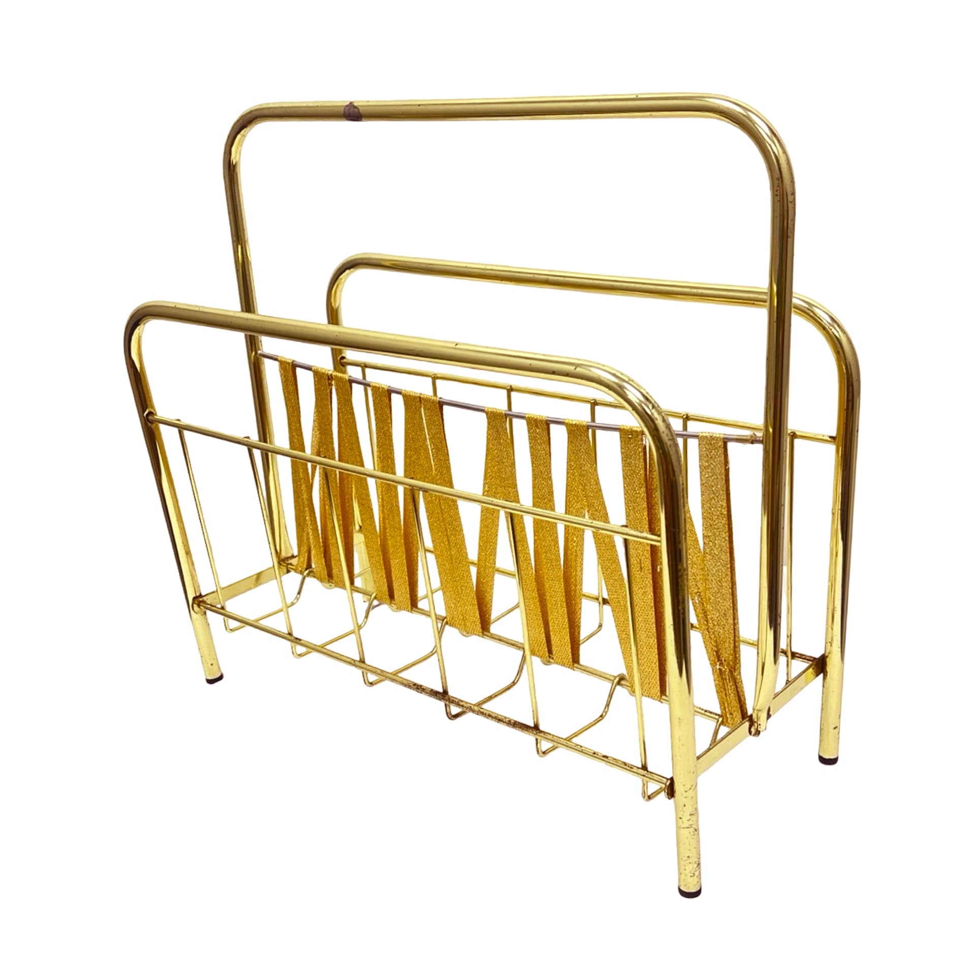 Magazine Rack, Hollywood Regency, gold brass, fabric, Germany, 1970s - 333195