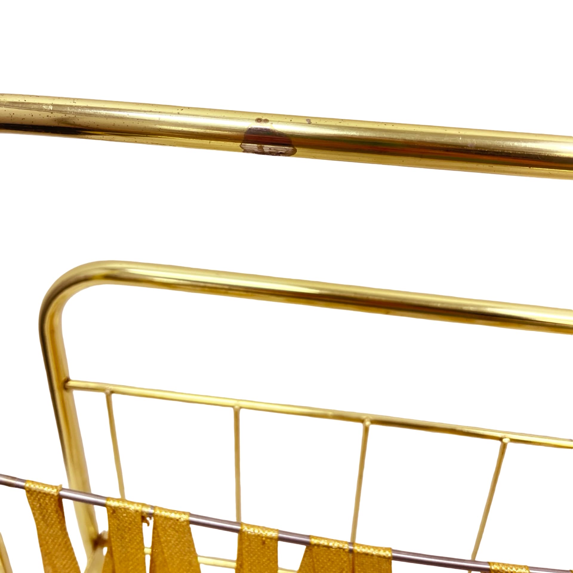 Magazine Rack, Hollywood Regency, gold brass, fabric, Germany, 1970s - 333196