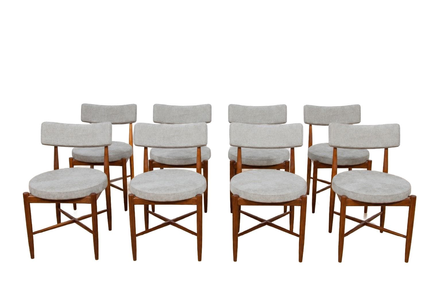 Set of eight chairs, grey, brown teak, by I. Kofod-Larsen, G-Plan, United Kingdom, 1960s.