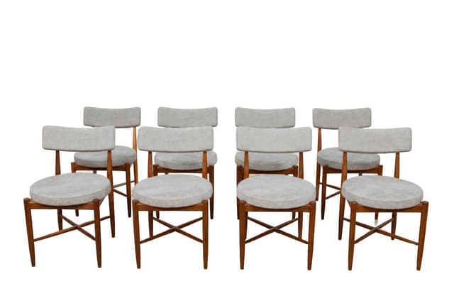 Set of eight chairs, grey, brown teak, by I. Kofod-Larsen, G-Plan, United Kingdom, 1960s. - DIMENSION