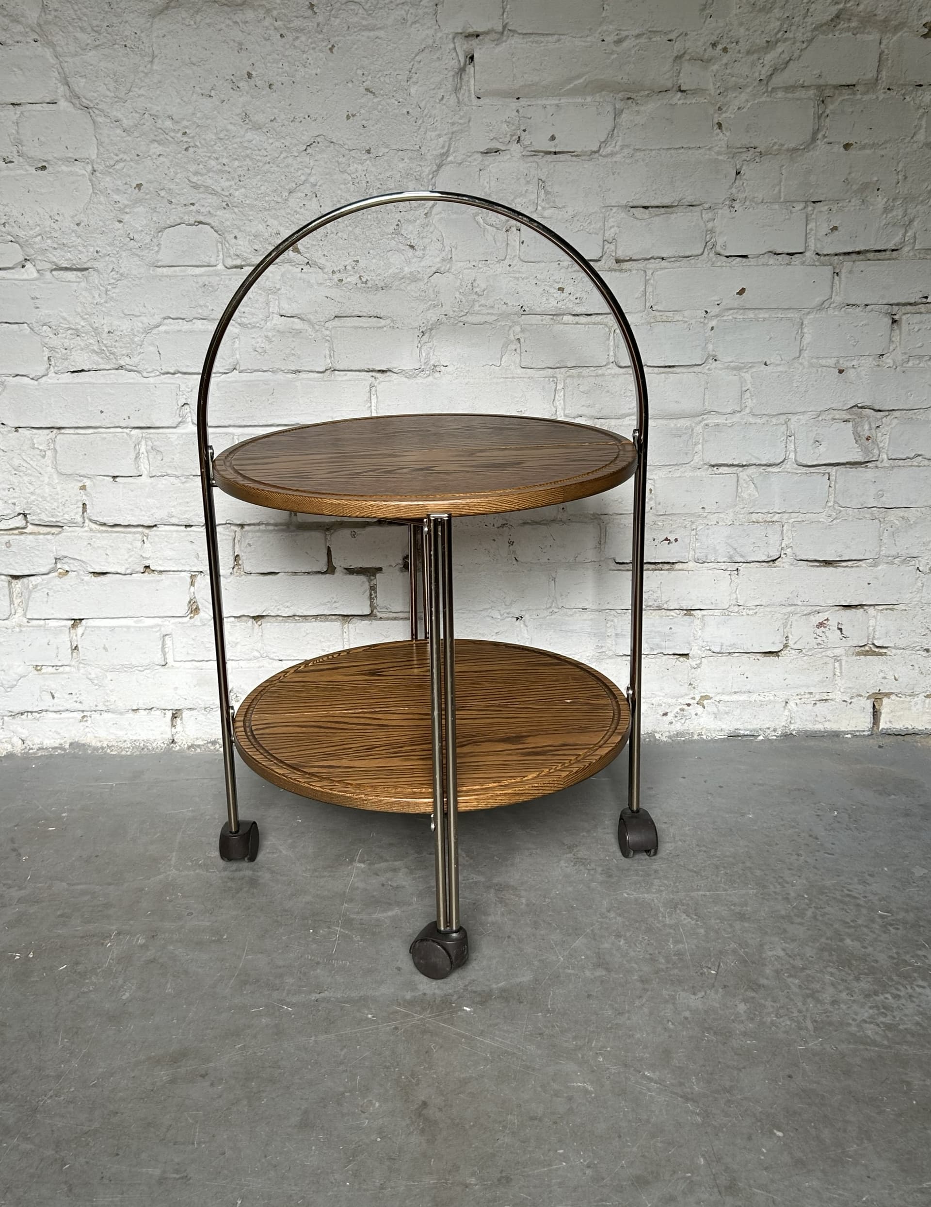 Bar cart, brown wood, golden brass, 1970s - 333282
