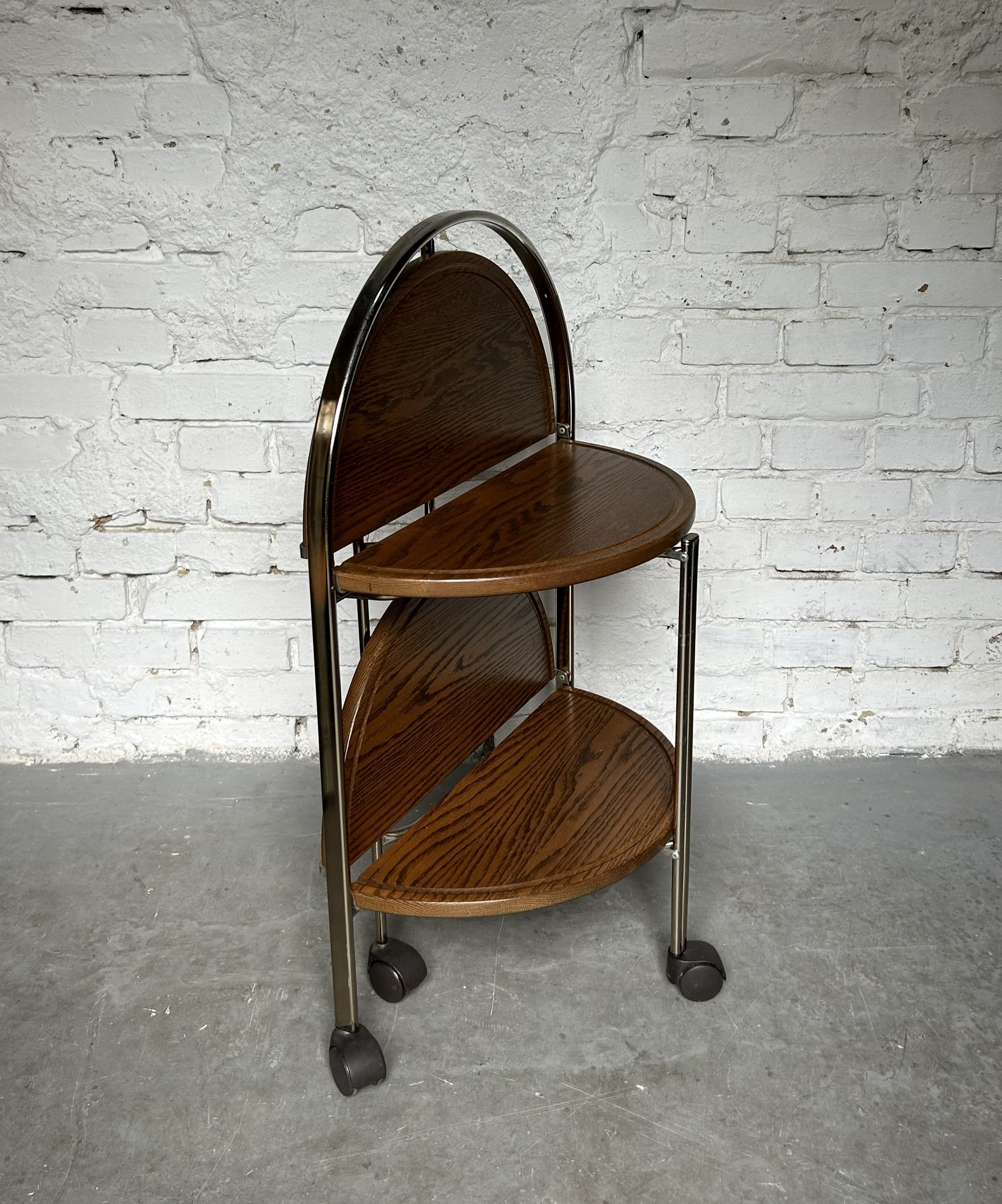 Bar cart, brown wood, golden brass, 1970s - 333283