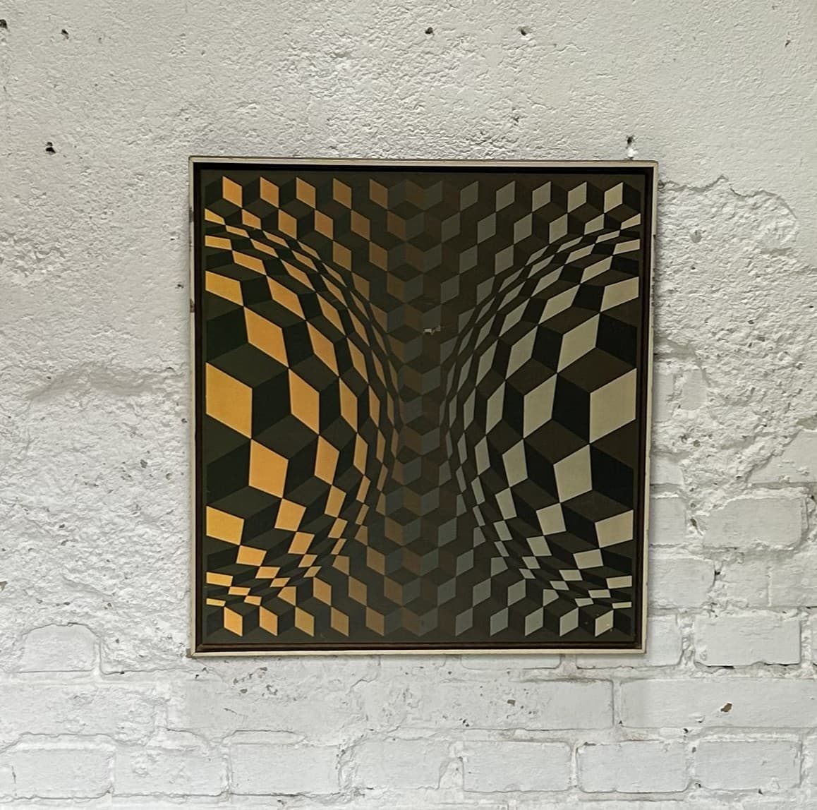 Art print Cheyt Gordes 54x58 cm, gold, grey, black, by V. Vasarely, 1970s - 333286