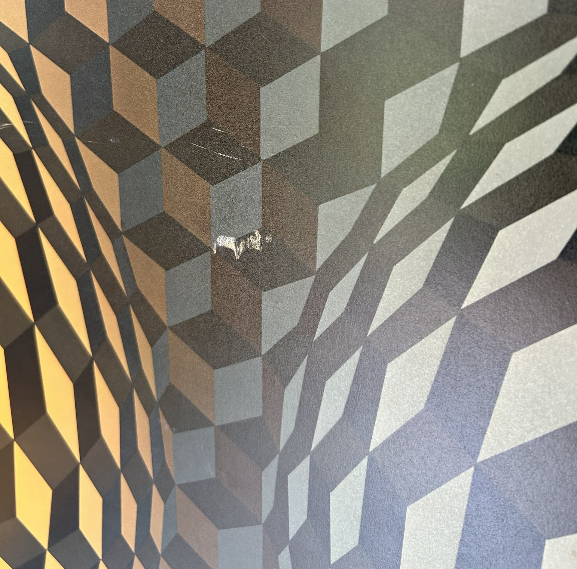 Art print Cheyt Gordes 54x58 cm, gold, grey, black, by V. Vasarely, 1970s - 333293
