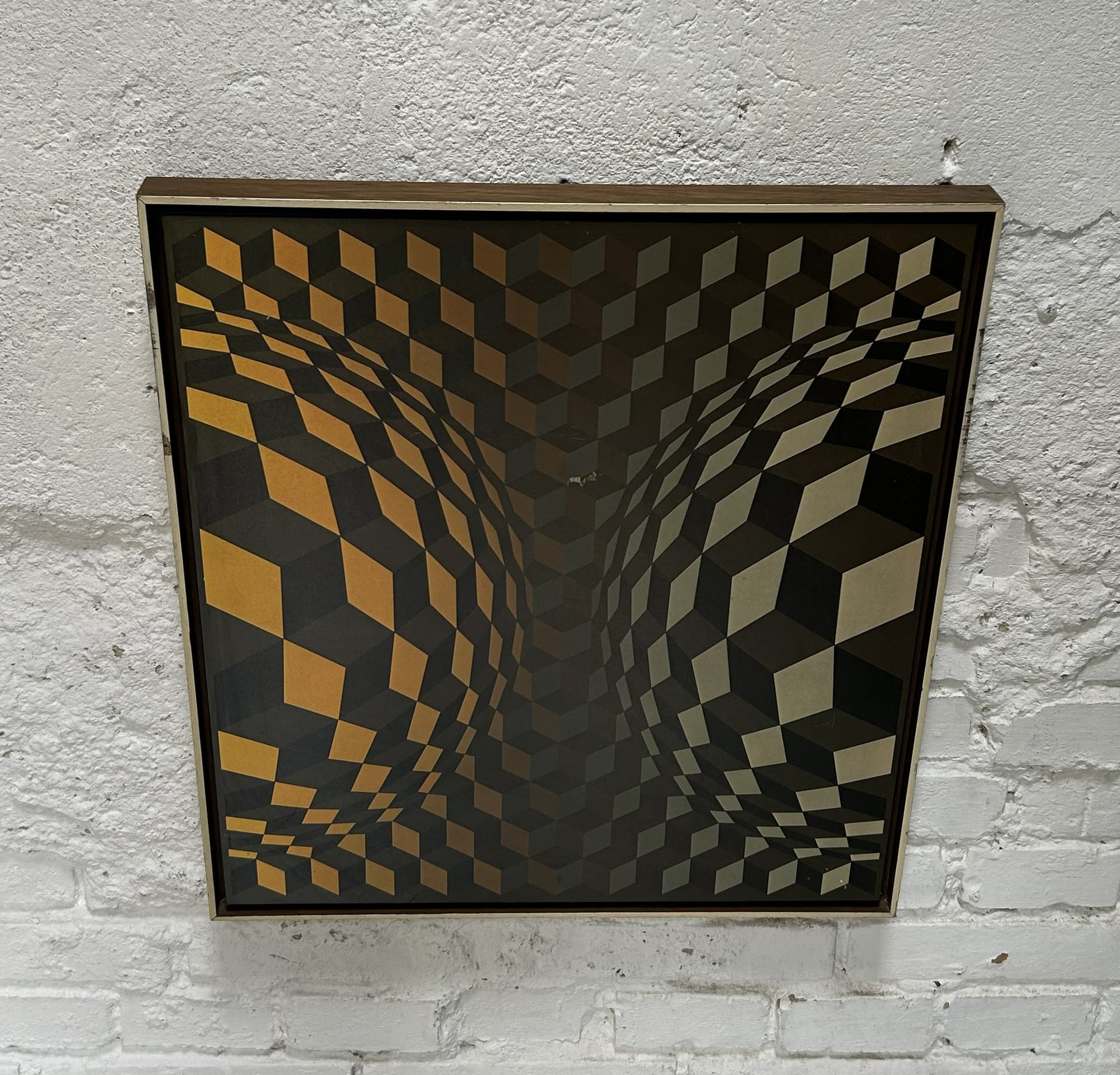 Art print Cheyt Gordes 54x58 cm, gold, grey, black, by V. Vasarely, 1970s - 333287