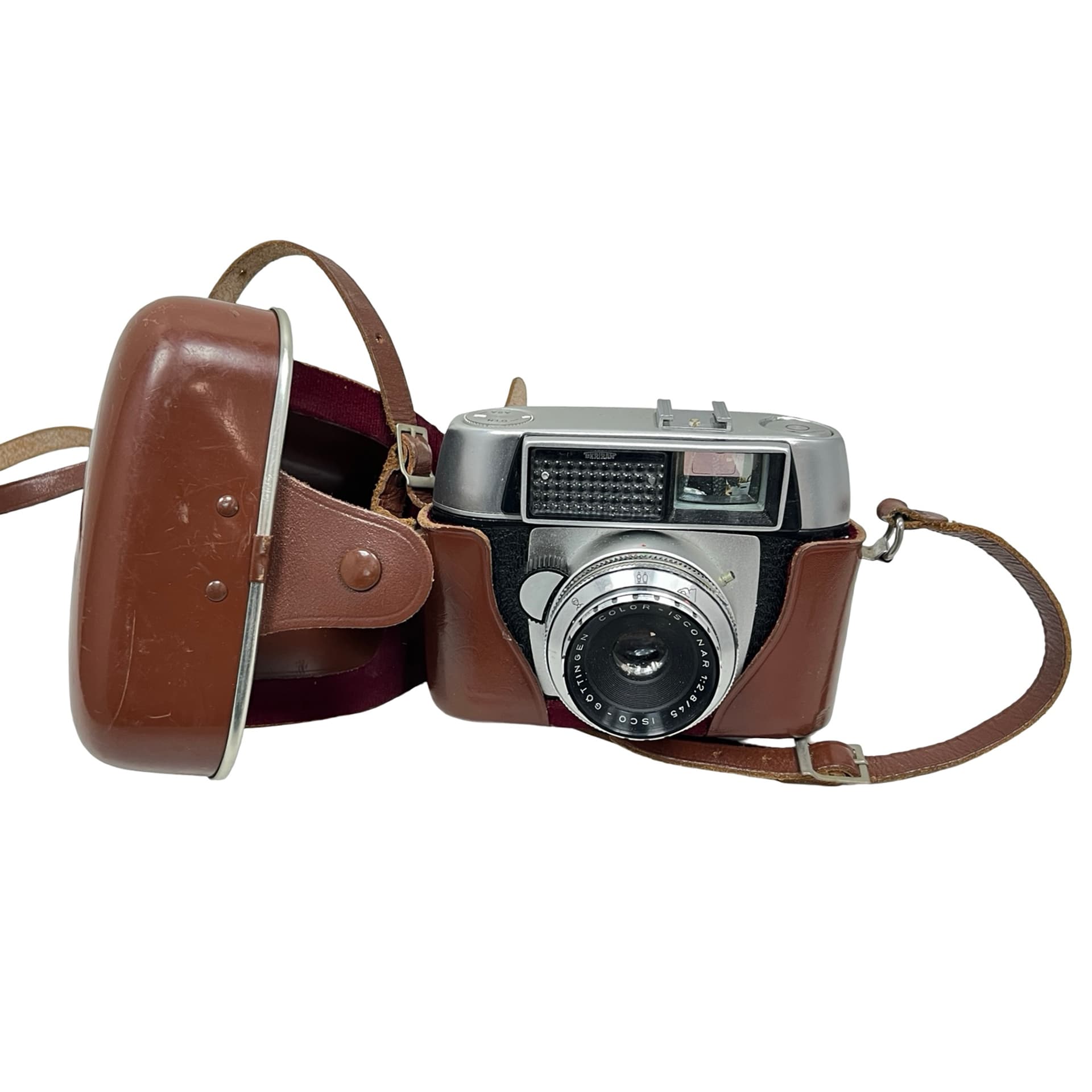 Aparat fotograficzny Rollop 35, srebrny metal, czarna okleina, szkło, Niemcy, lata 60. - 333392