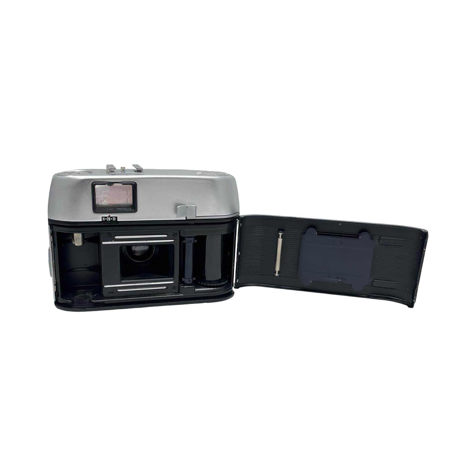 Aparat fotograficzny Rollop 35, srebrny metal, czarna okleina, szkło, Niemcy, lata 60. - 333383
