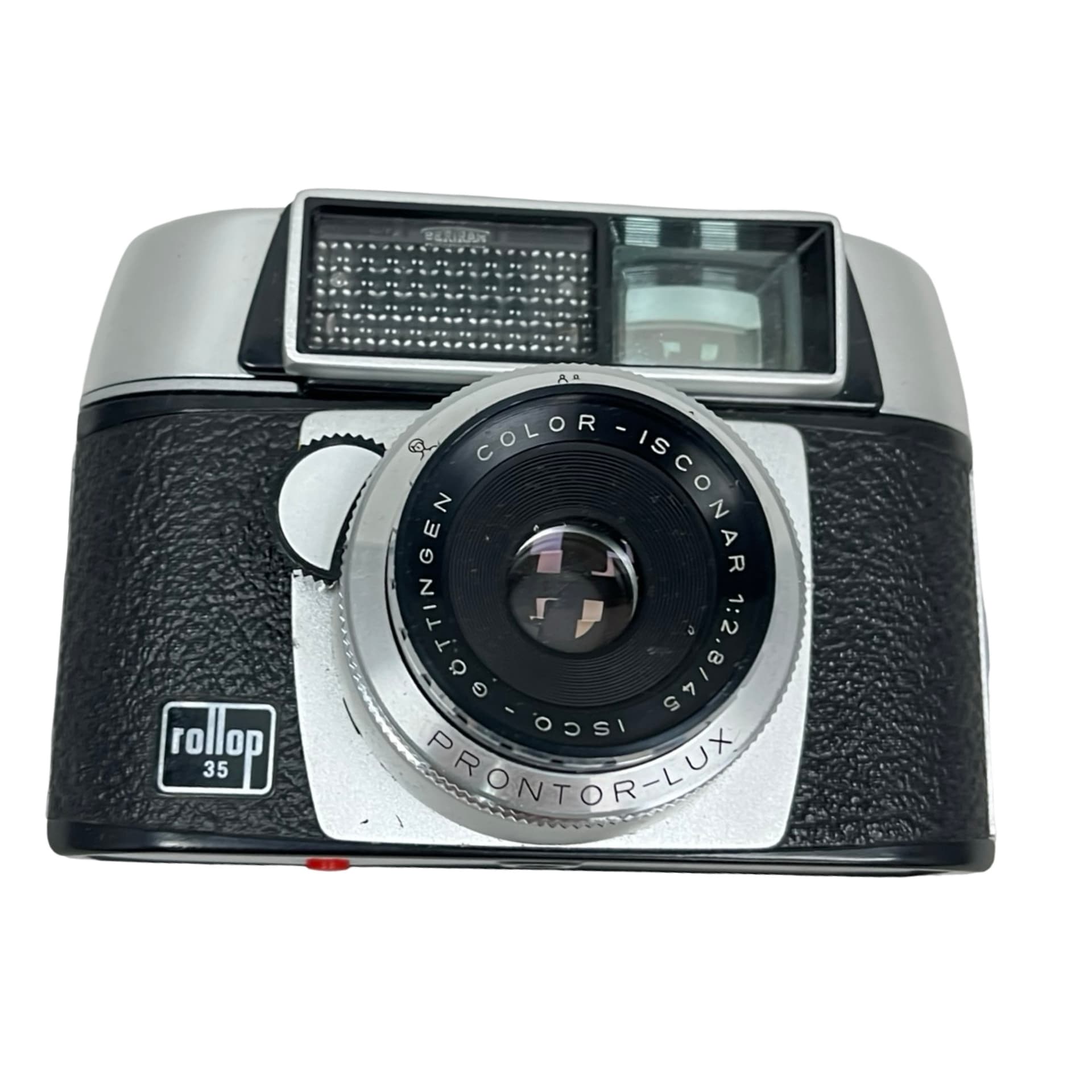 Aparat fotograficzny Rollop 35, srebrny metal, czarna okleina, szkło, Niemcy, lata 60. - 333384