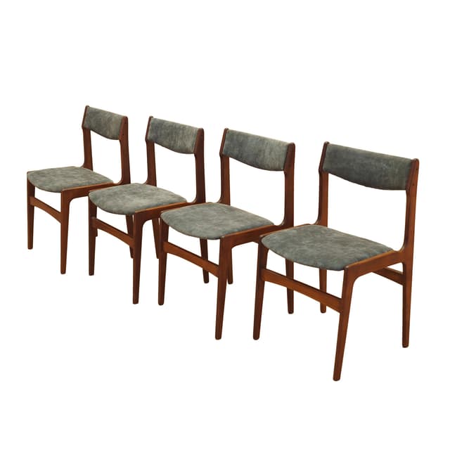 Set of four chairs, brown teak, grey fabric, Denmark, 1970s. - DIMENSION