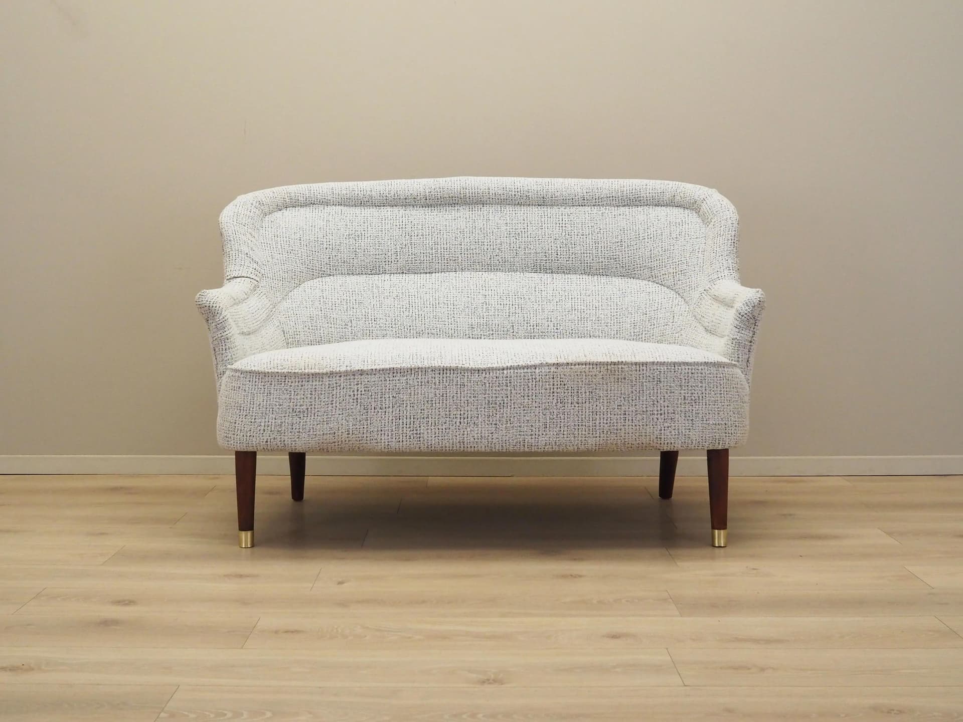 Sofa, biały melanż, tkanina, drewno, Włochy, lata 60. - 25046