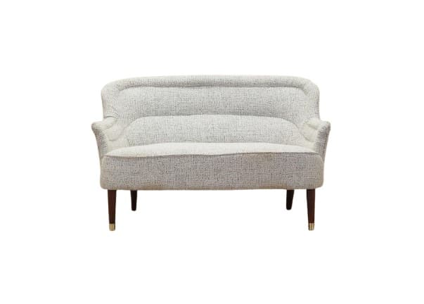 Sofa, biały melanż, tkanina, drewno, Włochy, lata 60. - WYMIARY