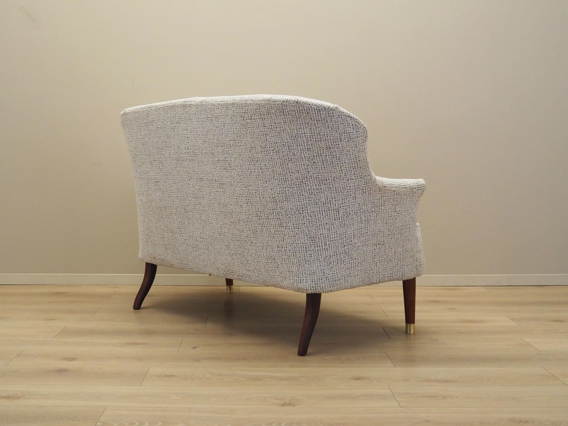 Sofa, biały melanż, tkanina, drewno, Włochy, lata 60. - 25052