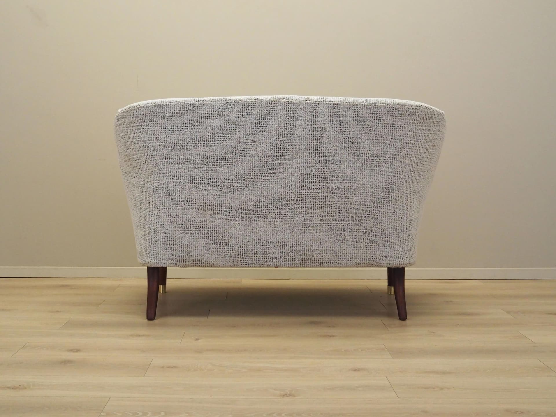 Sofa, biały melanż, tkanina, drewno, Włochy, lata 60. - 25051