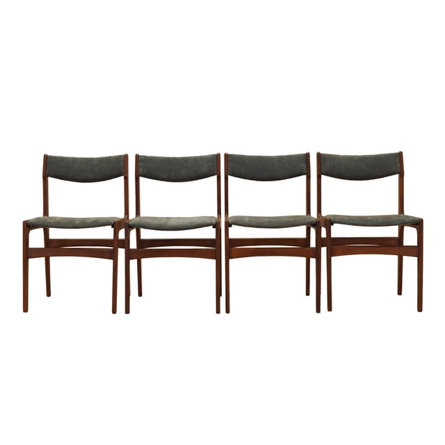 Set of four chairs, brown teak, grey fabric, Denmark, 1970s. - DIMENSION