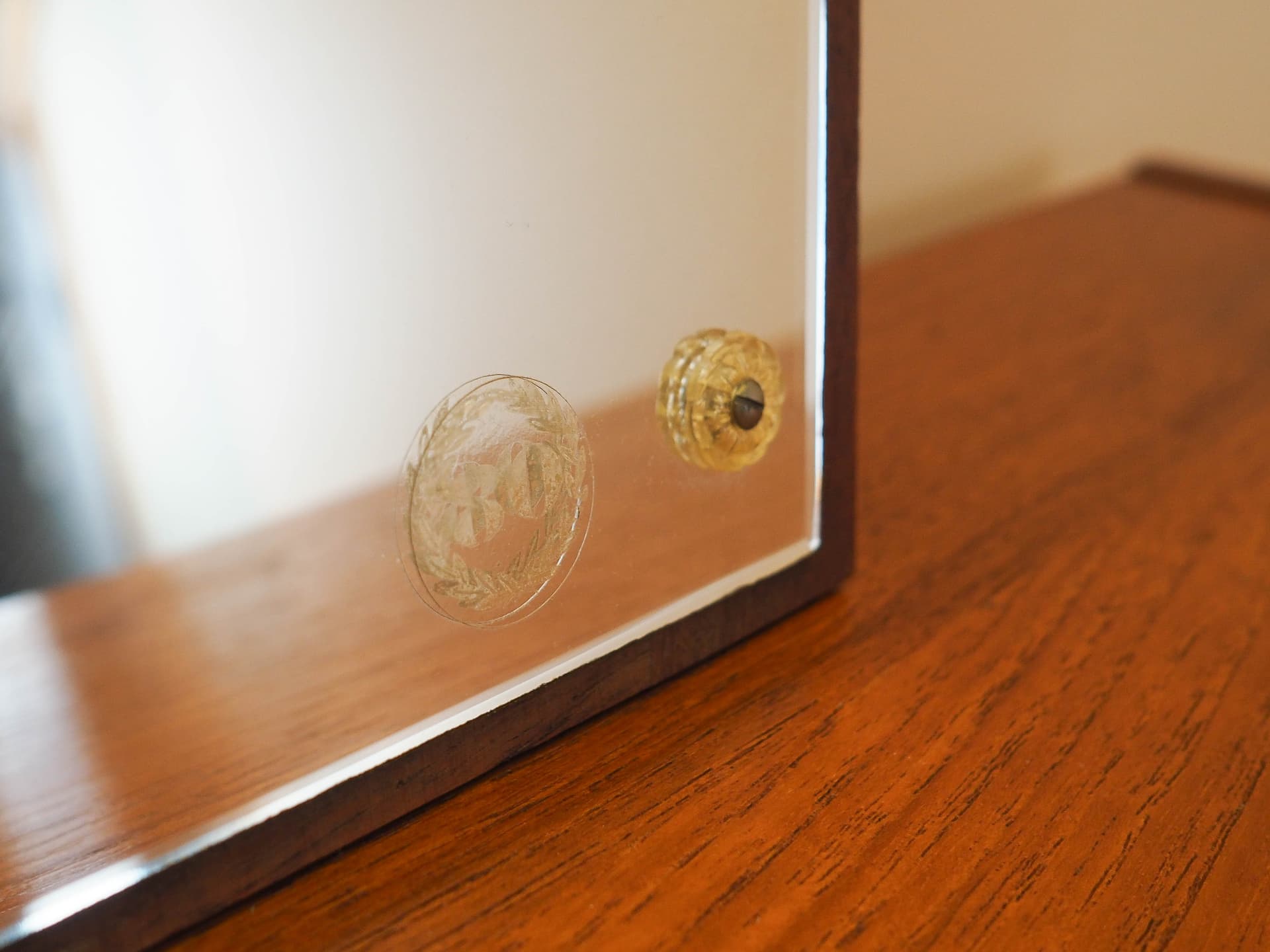 Wall mirror, brown wood, Denmark, 1970s. - 333468
