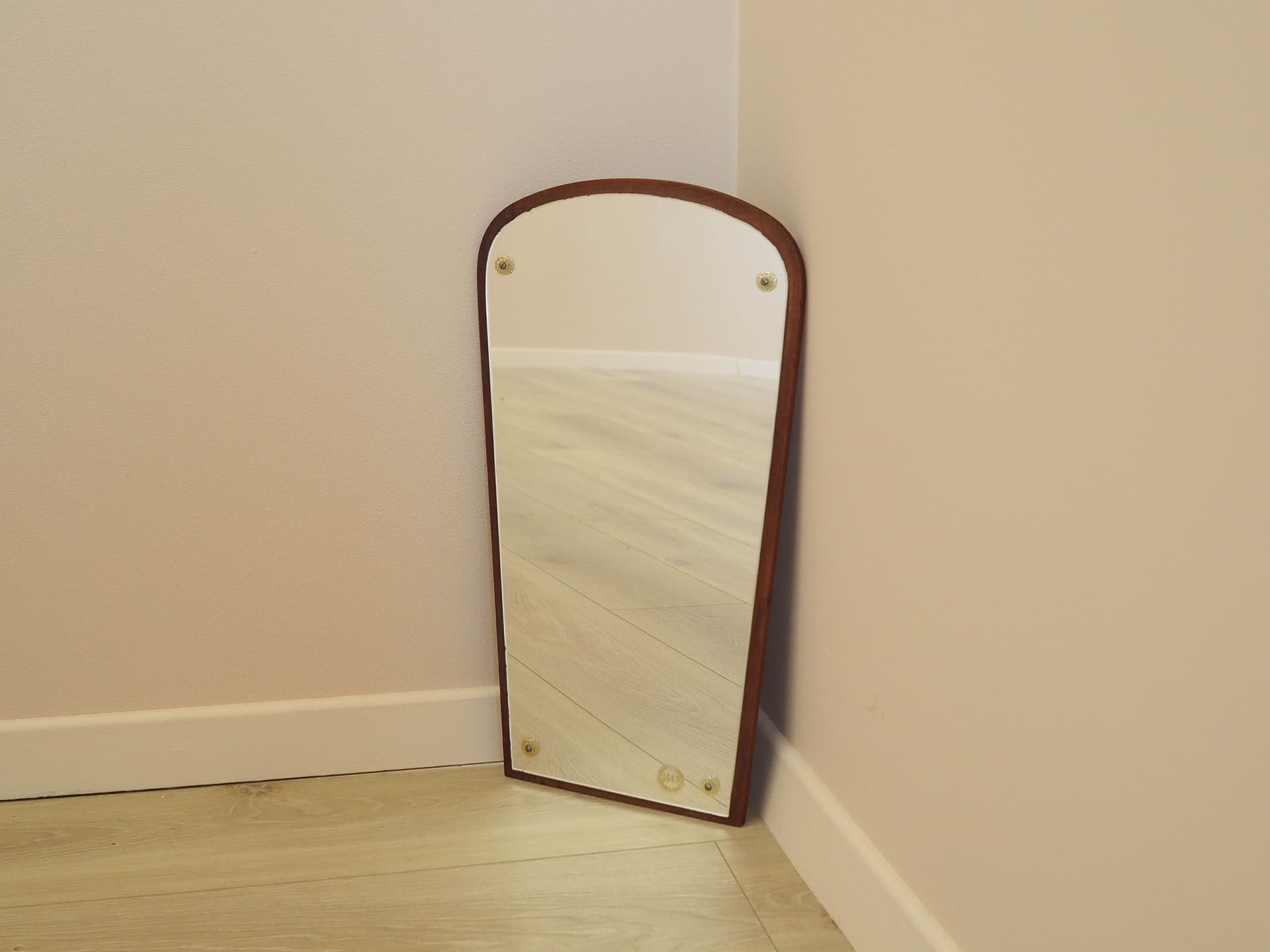 Wall mirror, brown wood, Denmark, 1970s. - 333467