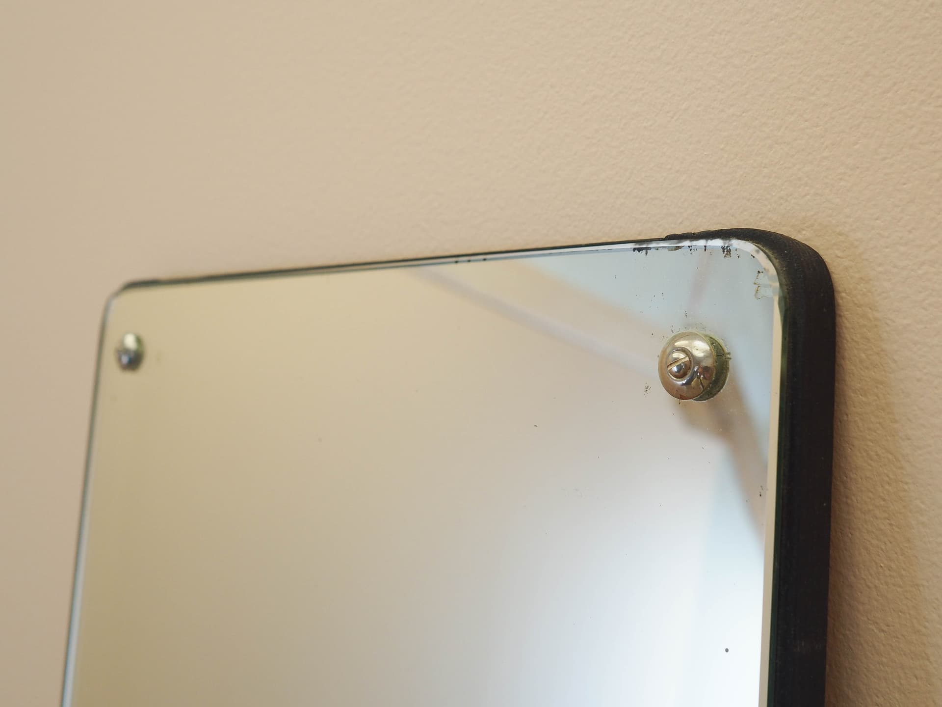 Rectangular mirror, dark brown wood, glass, Denmark, 1970s. - 333479
