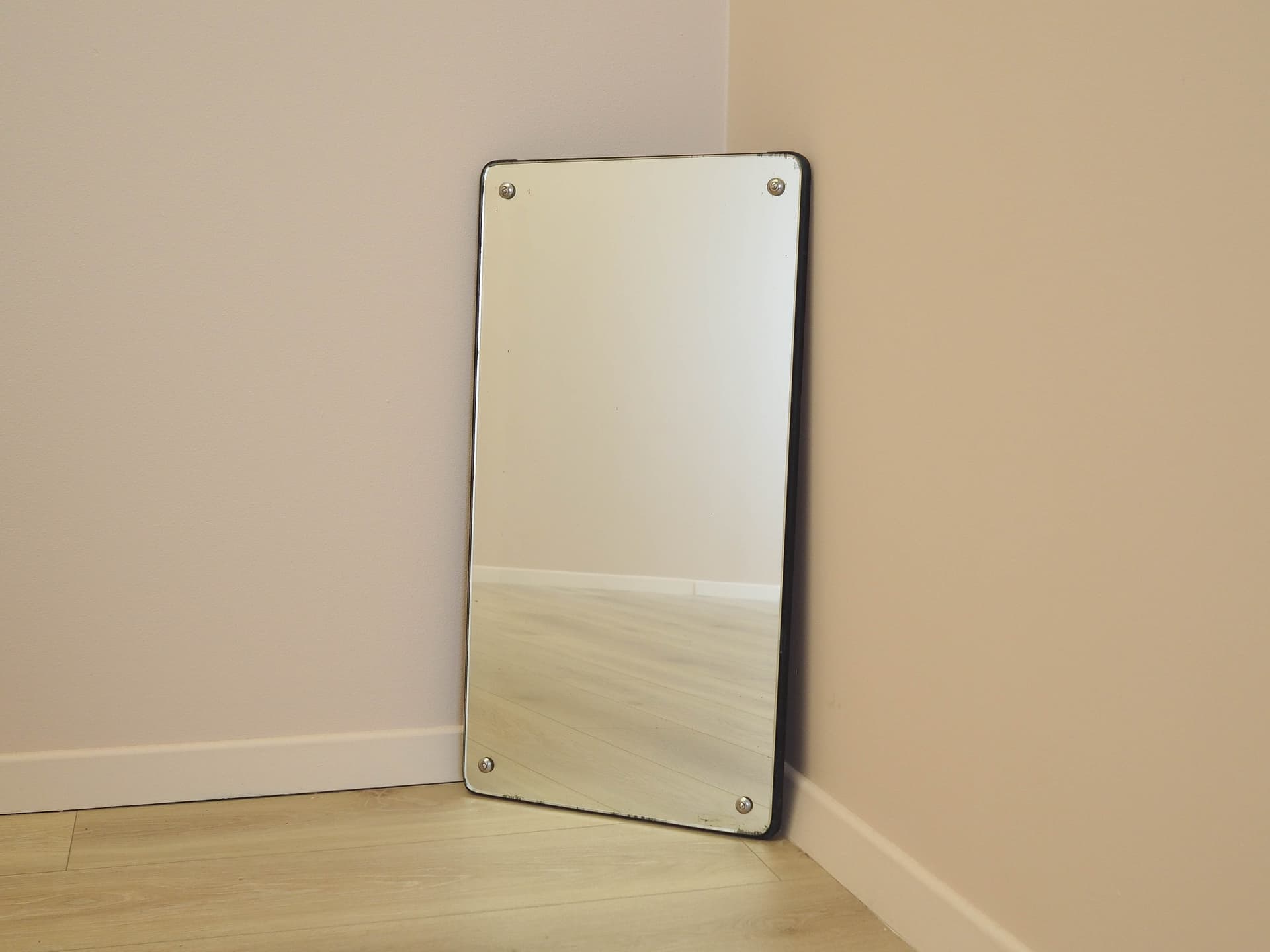 Rectangular mirror, dark brown wood, glass, Denmark, 1970s. - 333474