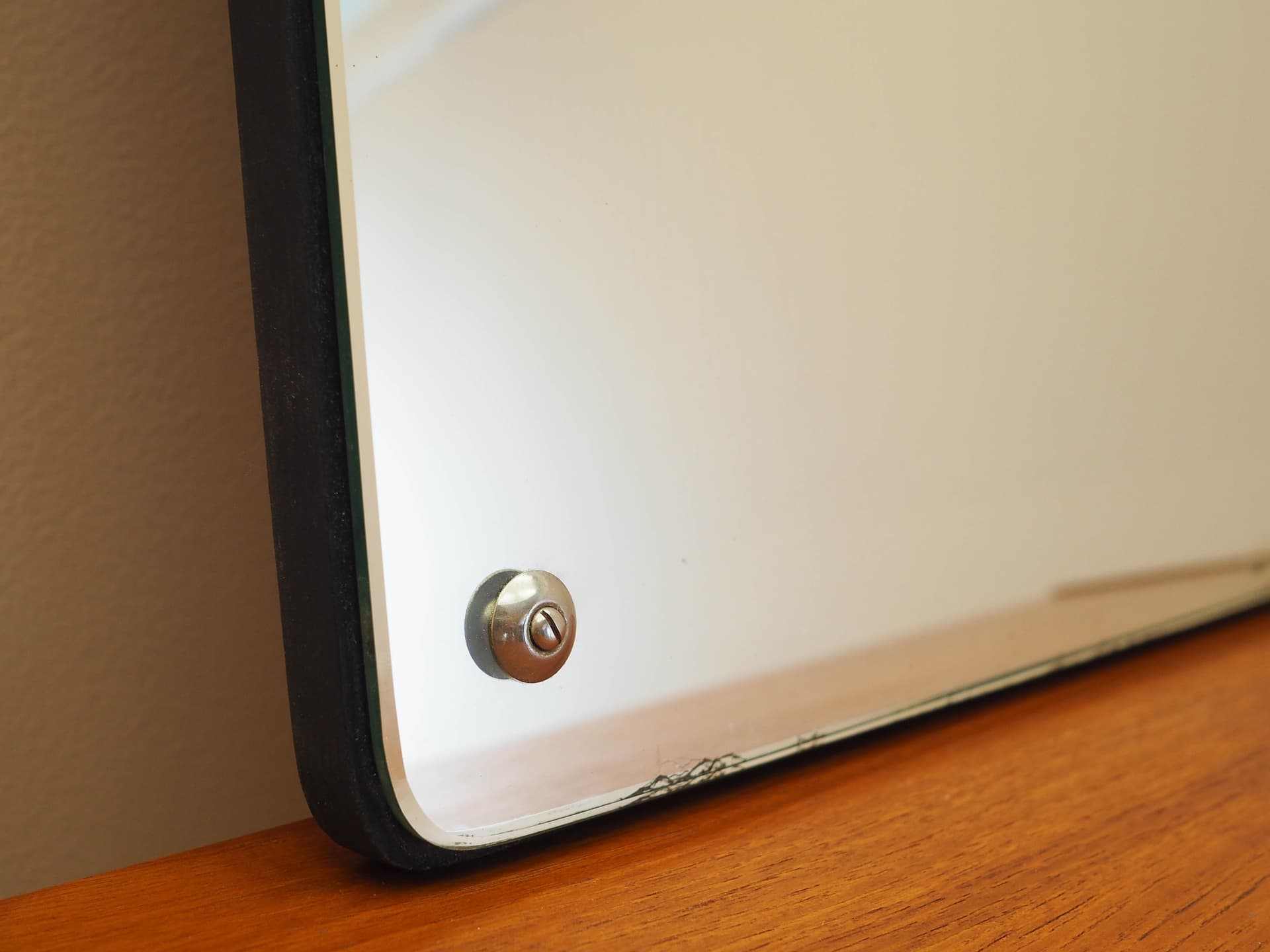 Rectangular mirror, dark brown wood, glass, Denmark, 1970s. - 333475