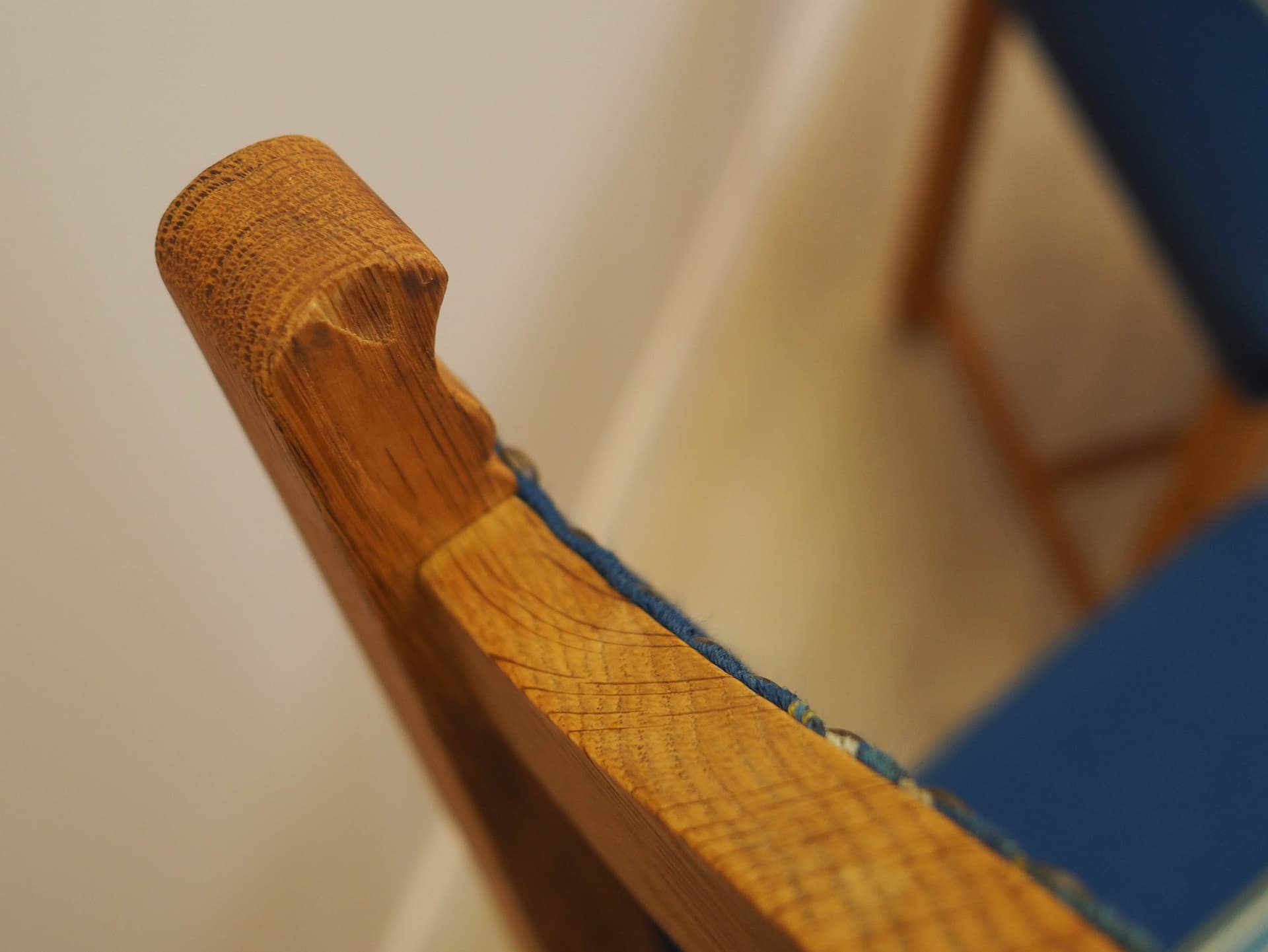 Set of six chairs, oak, blue fabric, by H. Kjaernulf, Denmark, 1960s. - 333491