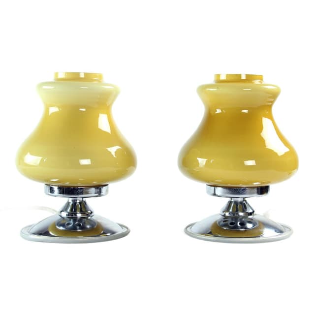 Pair of table lamps, cream yellow opaline glass, chrome, Kamaschit-Silistra, Bulgaria, 1960s. - DIMENSION